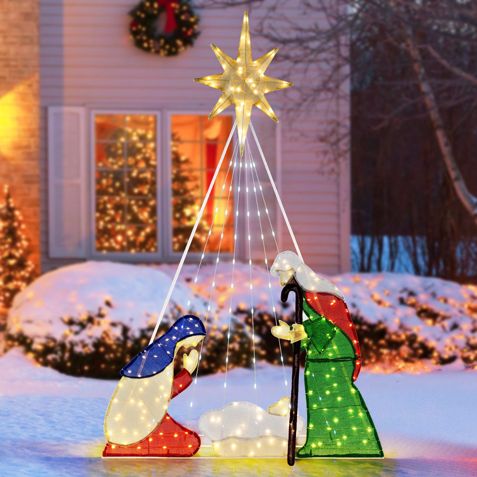 COSTWAY Weihnachtsfigur, Weihnachtskrippe mit LED, Weihnachtsdeko günstig online kaufen