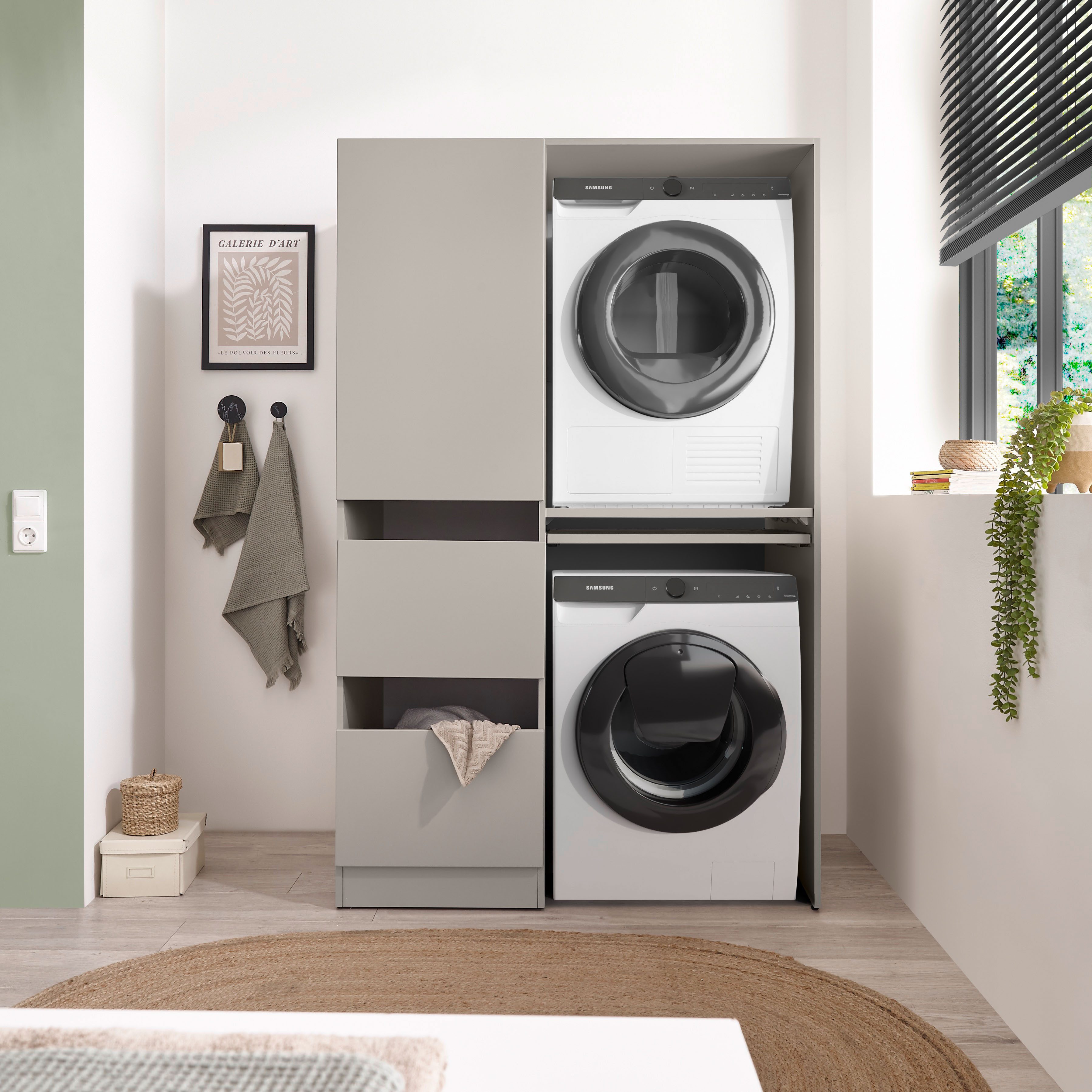 BASIC by Balculina Waschmaschinenumbauschrank Washhome B/H/T 116x185x68 cm (1-St) Breite 116cm, Metallschubkästen, Softclose