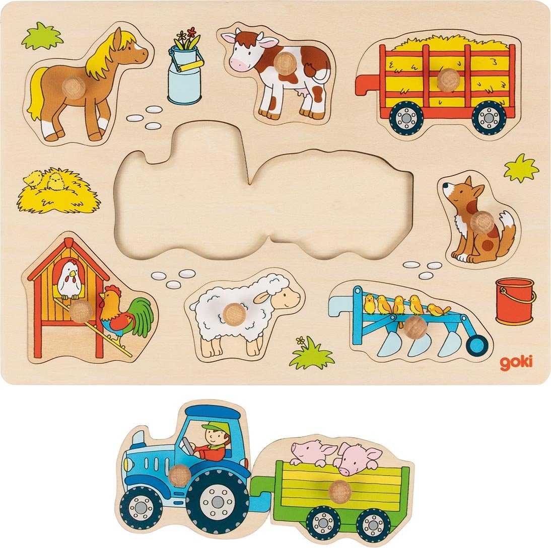 goki Steckpuzzle verbinden mit Anhänger lassen ausserhalb 9 auch Puzzleteile, Holz-Steckpuzzle Puzzles Anhängern sich Traktor Puzzle, Traktor und des