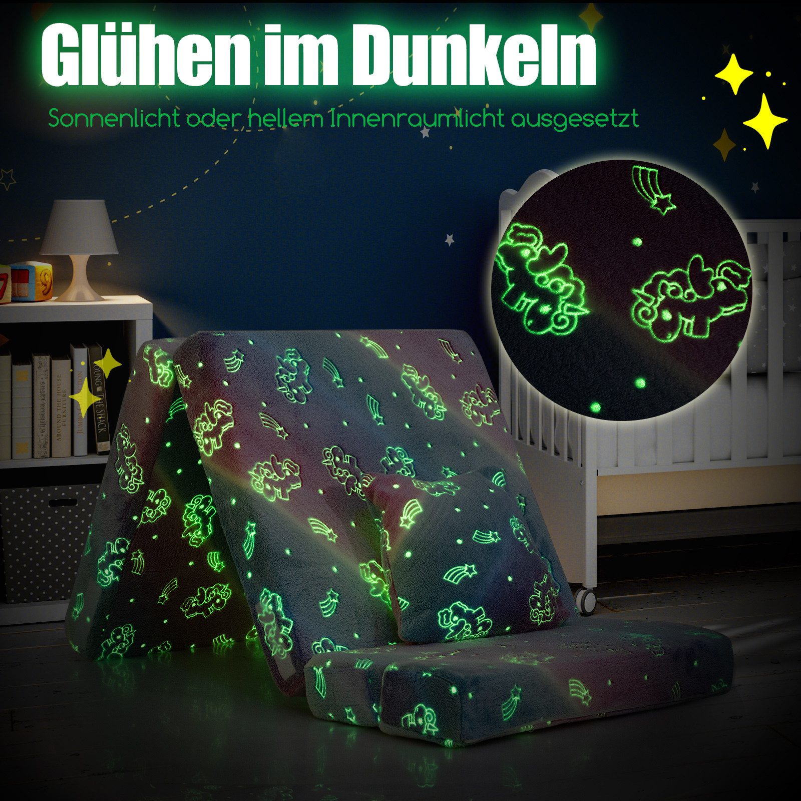Klappmatratze, COSTWAY, 10 cm hoch, Kindersofa, 4in1 Spielsofa, im Dunkeln Leuchtend, klappbar