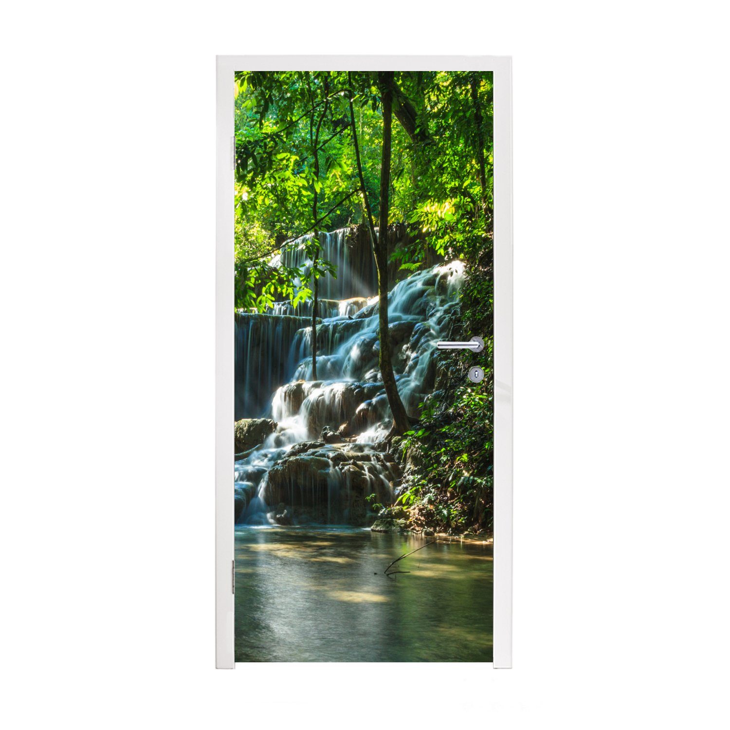 MuchoWow Türtapete Dschungel-Wasserfall in Palenque Mexiko, Matt, bedruckt, (1 St), Fototapete für Tür, Türaufkleber, 75x205 cm