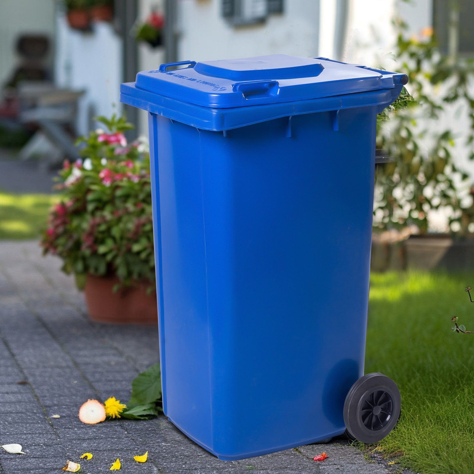 Müllbehälter 120 Liter Blau - Robuster Abfallbehälter Für Garten & Außenbereich