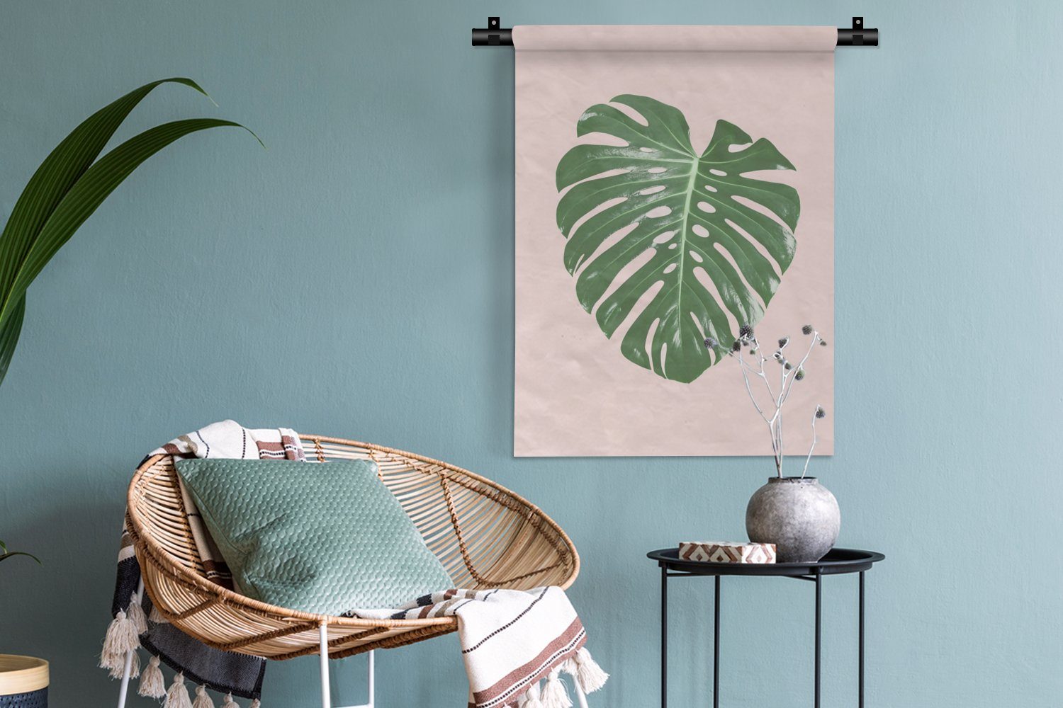 Natur der Wohnzimmer, Wanddekoobjekt - Rosa Wand, - für an - Tapisserie, Schlafzimmer Deko Pflanze - Blatt, MuchoWow Grün