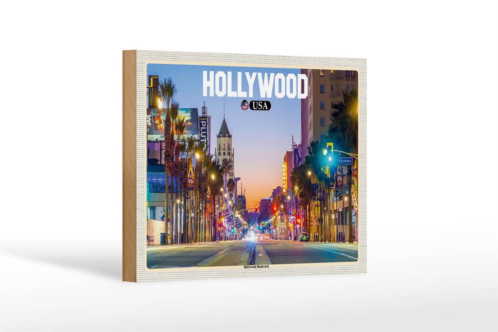 Femer GmbH Holzbild Reise 18x12 cm Hollywood USA Hollywood Boulevard, (1 St), Glatte Holzfaserplatte (MDF), vorn beschichtet