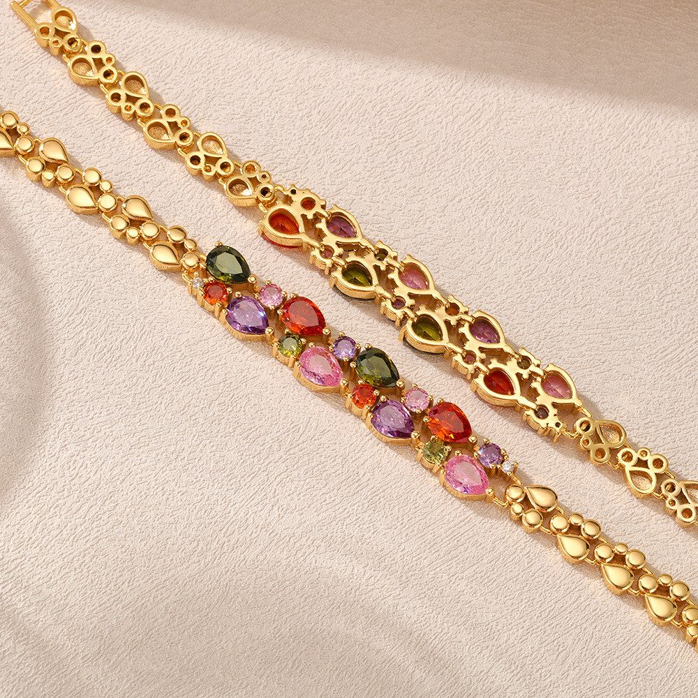 RAIKOU Collier Damen Zirkonia Schmuckset, Halskette /Armband, gold/silberfarben, Farbige Zirkonia-Steine