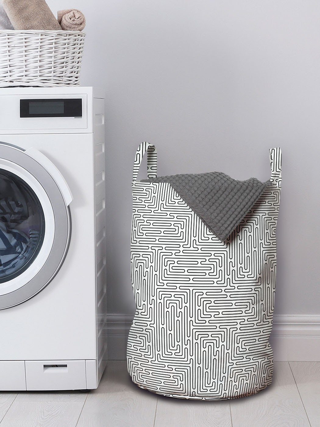 Wäschesäckchen Wäschekorb Abstrakt Kordelzugverschluss mit Abakuhaus Streifen für Hand Griffen Moderne Waschsalons, gezeichnete