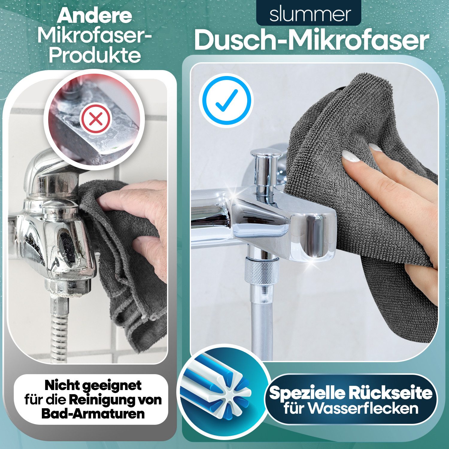 Slummer Trockentuch Dusche Fenster Putztuch streifenfrei Mikrofasertuch (Mikrofaser, 40x60 cm, 1-tlg., Mikrofasertuch, hohe Wasseraufnahme Auto Küche Camping)