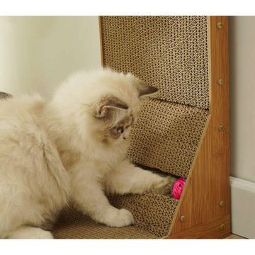 Purlov Kratzpappe Eckkratzer aus Pappe für Katzen mit Spielball, (Eckkratzer-Set für Katzen, 1x Eckkratzer aus Pappe für Katzen)