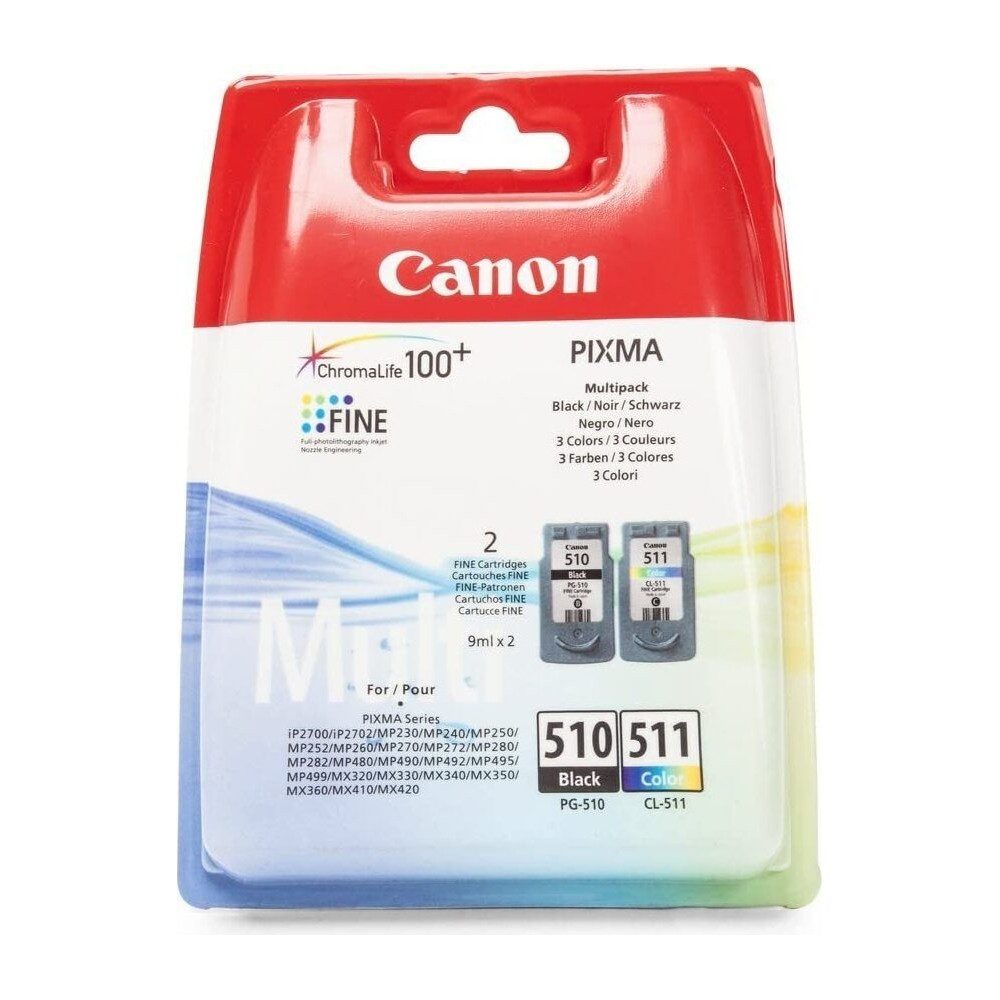 Canon Canon 2970B010 Druckerpatrone Multipack schwarz, cyan, magenta Tintenpatrone (Multipack mit PG-510 und CL-511 Patronen, Original Canon Qualität)