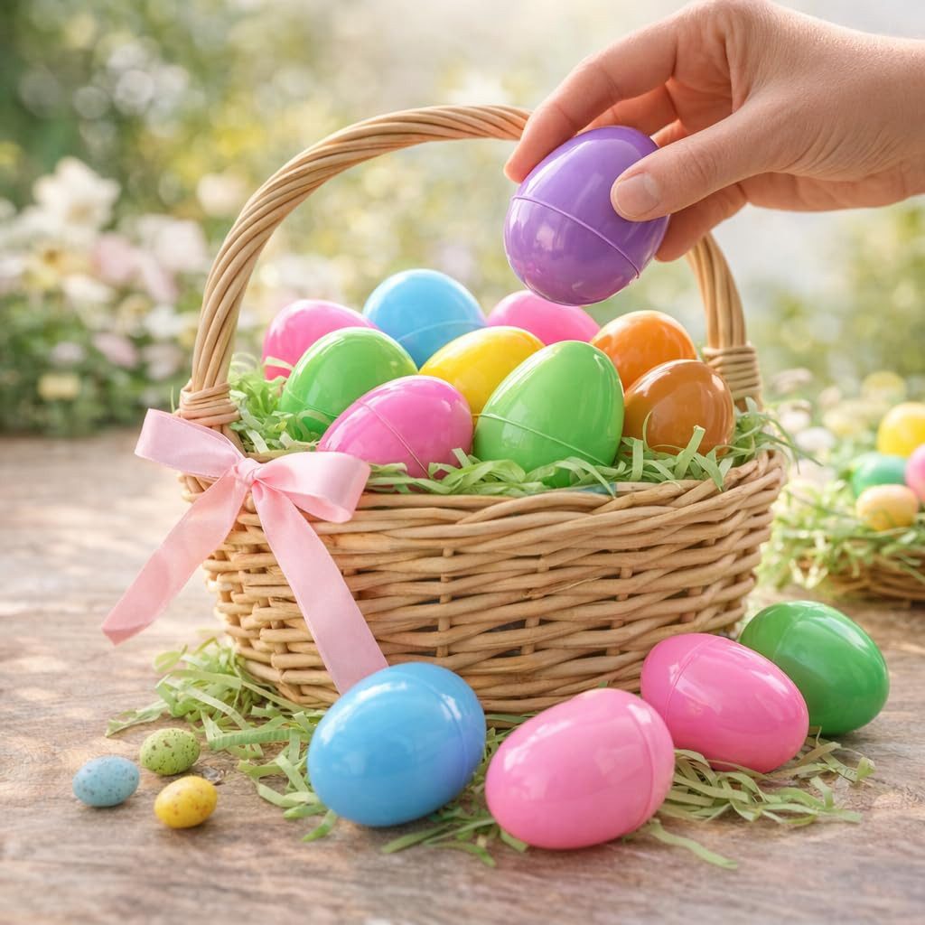 Hey!Easter® Osterei 12x Ostereier zum befüllen - Bunte 6 cm Plastikeier Kunststoffeier (12er Set, 12 St., 12 Stück), bunt