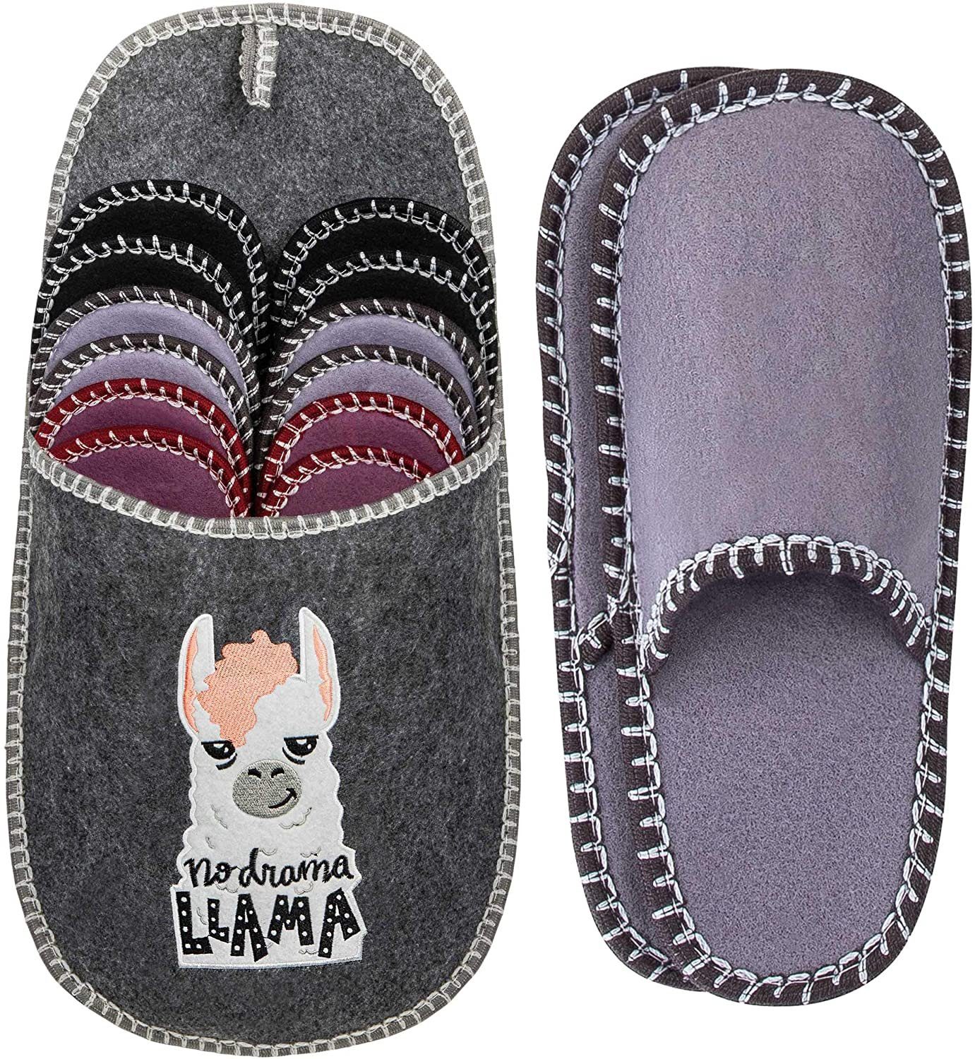 ONVAYA ABS Gästepantoffel, Llama, 6er Set, Antirutsch Sohle, Pantoffel Pantoffel (Packung, 6-tlg., 6er Set) Antirutsch Sohle Hausschuhe Filzpantoffel