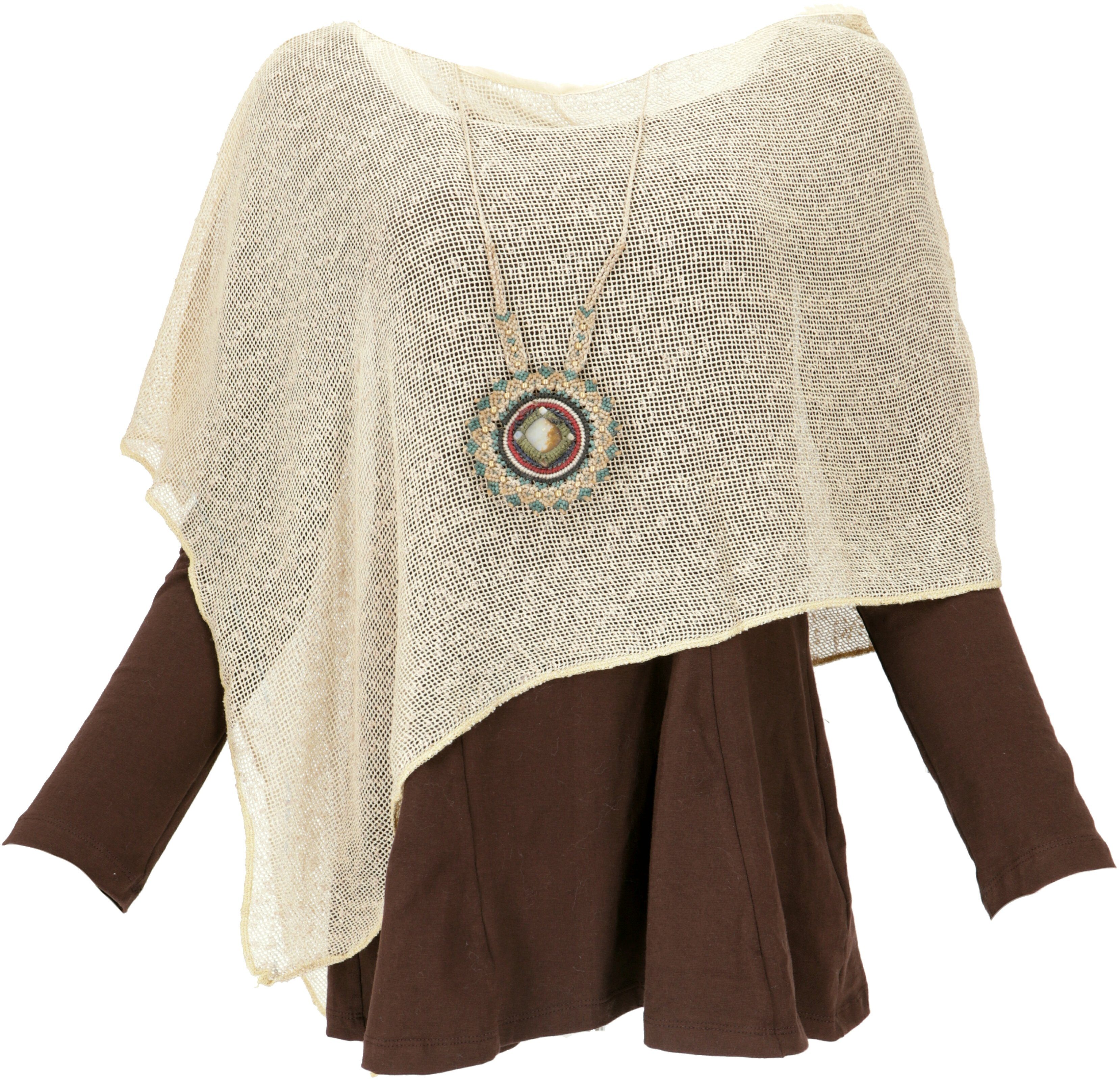 Guru-Shop Langjacke Goa Poncho, Sommerponcho, Festival Poncho, Pixi.. beige