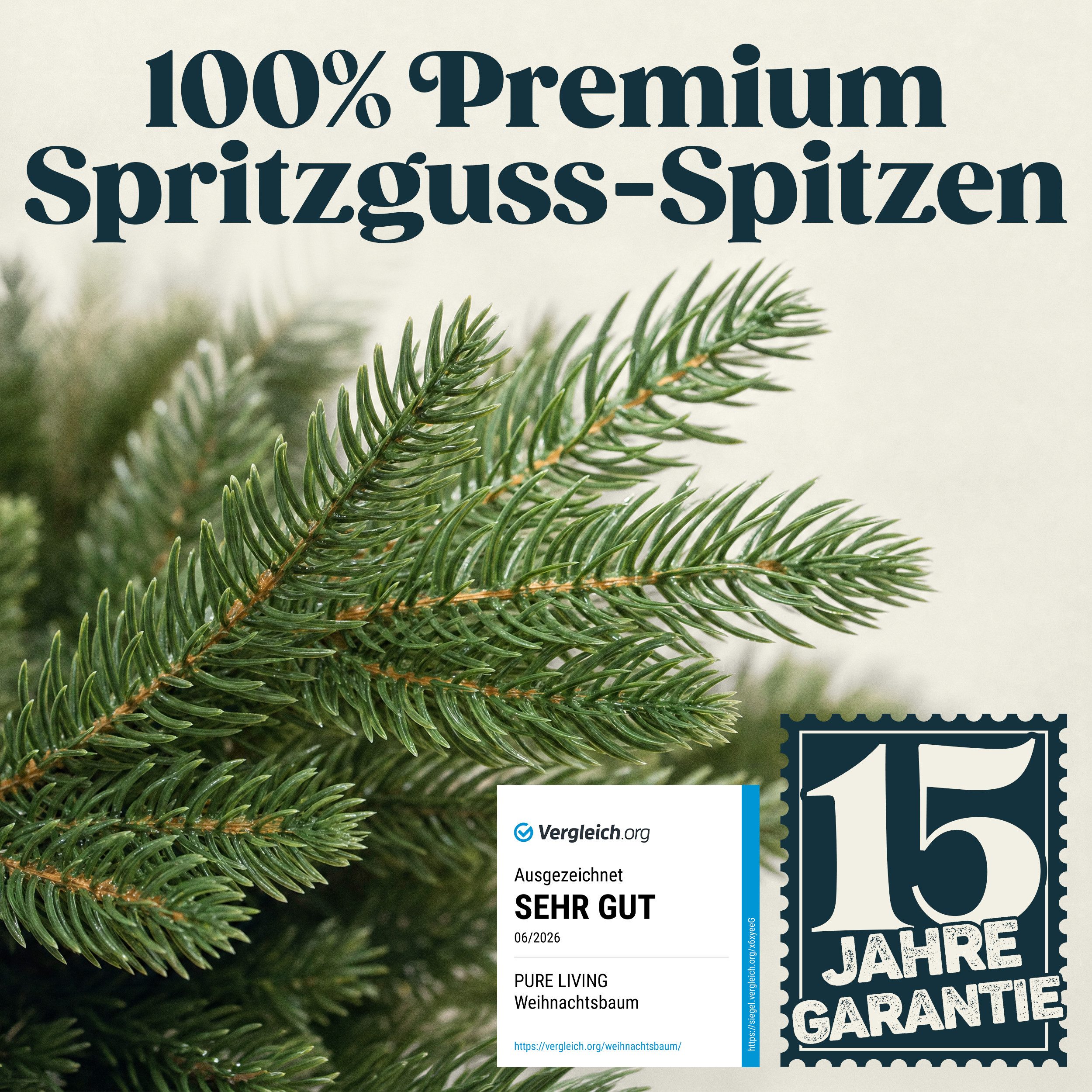 PURE LIVING INTERIOR DESIGN Künstlicher Weihnachtsbaum Nordmanntanne, PE-Spritzguss, erhältlich in 90-180 cm, Nordmanntanne, Elegant, Stilvolle Dekoration für f – Bild 5 von 5