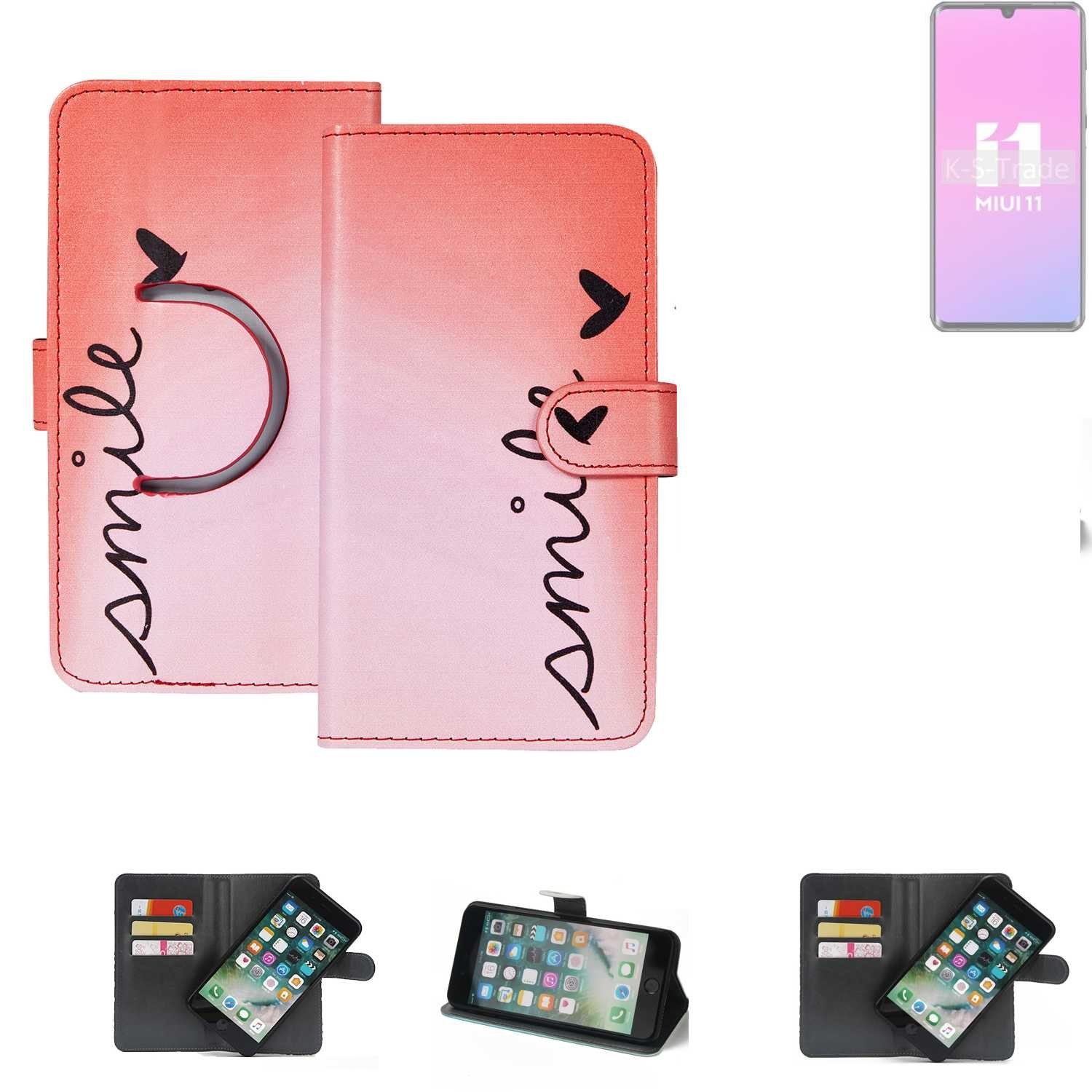 K-S-Trade Handyhülle für Xiaomi Mi Note 10 Lite, Schutzhülle Handyhülle Hülle cover bookstyle Etui ''smile'' rot