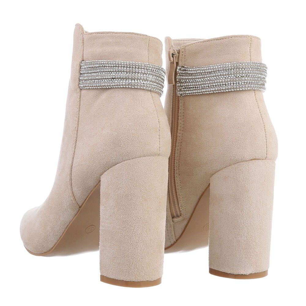 in Beige Stiefelette Abendschuhe Blockabsatz Damen Ital-Design Stiefeletten High-Heel Elegant