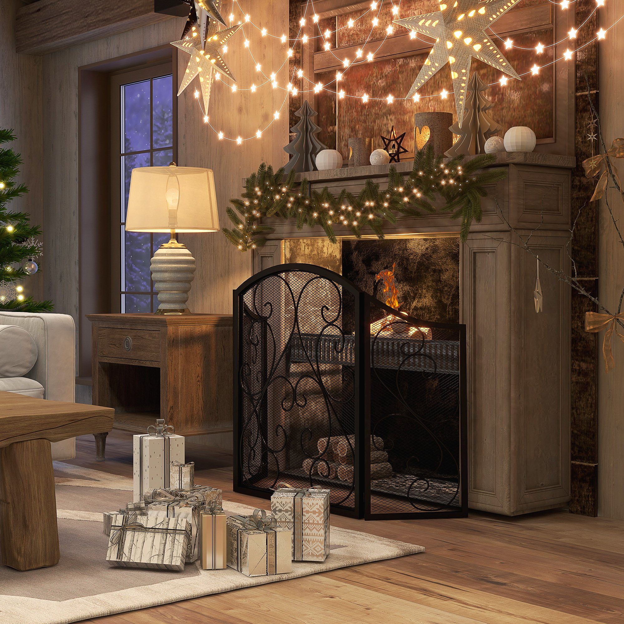 HOMCOM Kamingitter Klappbares Kaminschutzgitter, Ofenschutzgitter mit 3 Paneelen (Metallgitter, 1-tlg., Искрогасители), Funkenschutz, Metall, Schwarz 66 x 31 x 81 cm