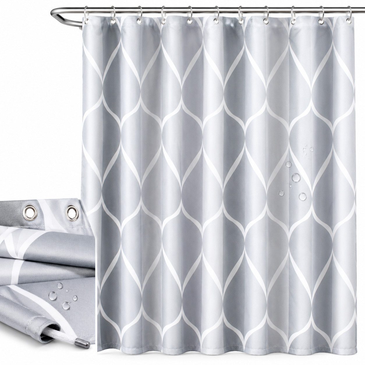 VEKROBOT Duschvorhang Grauer wasserdichter Duschvorhang schlicht, extra stark fürs Bad (Set, 1-tlg., Verdickter Polyester-Duschvorhang), Schlichter, extra starker wasserdichter Duschvorhang – 180 × 180 cm