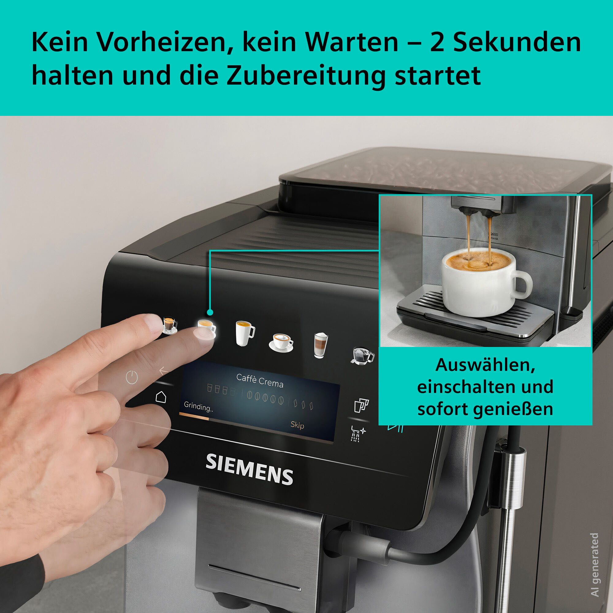 SIEMENS Kaffeevollautomat EQ600 TP603E07, 6 Getränke, XL-Getränke, bis zu 480ml, Keramikmahlwerk, Doppeltassenfunktion, Kannenfunktion, entnehmbare Brüheinheit, Silber