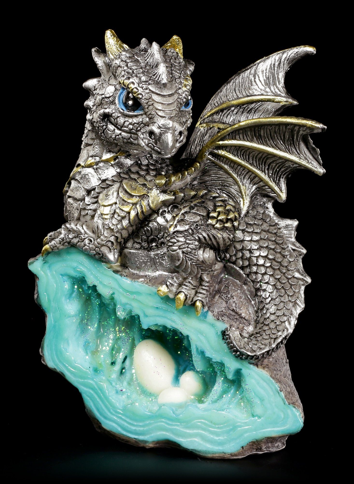 Figuren Shop GmbH Fantasy-Figur Drachen Figur - Blauer Wächter - Fantasy Gothic Deko