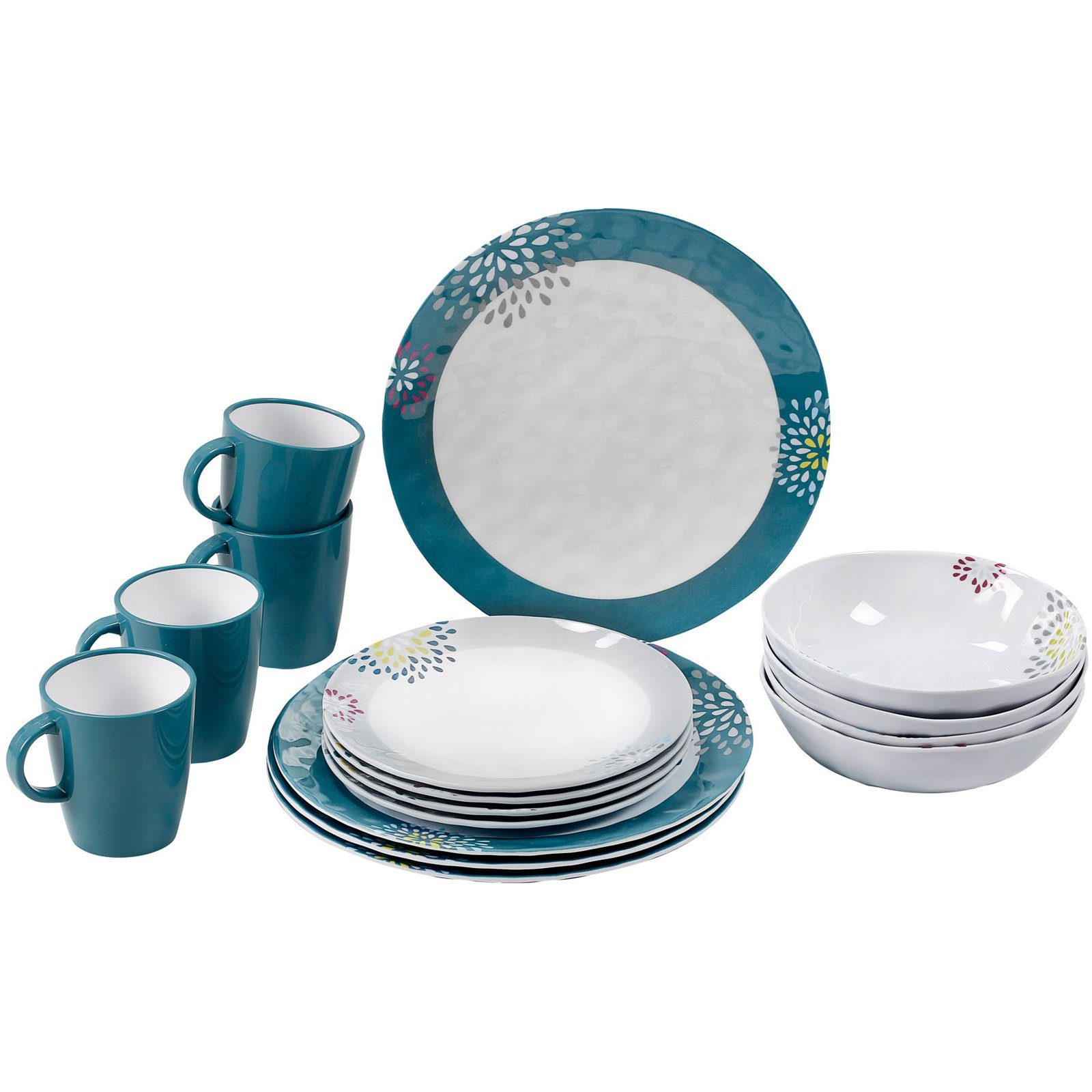BRUNNER Geschirr-Set Melamin Ess Geschirr Set Lunch, Melamin-/Mineralgemisch, Box 16-teilig Camping Reise Тарелки Кружки