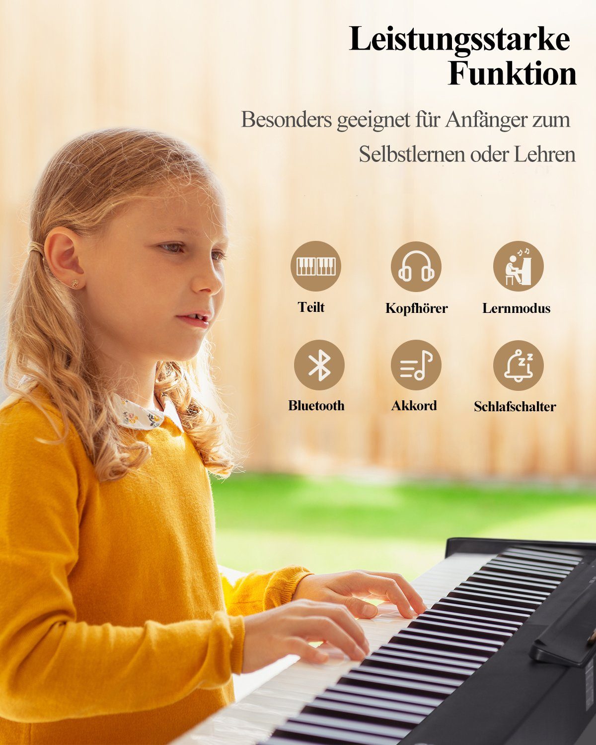 Donner Entertainer-Keyboard E-piano Faltbares Digitalpiano 88 Tasten Tragbares Klavier (SET), Für Anfänger mit 128 Rhythmen Akkorden und Noten mit Klaviertasche – Bild 4 von 5