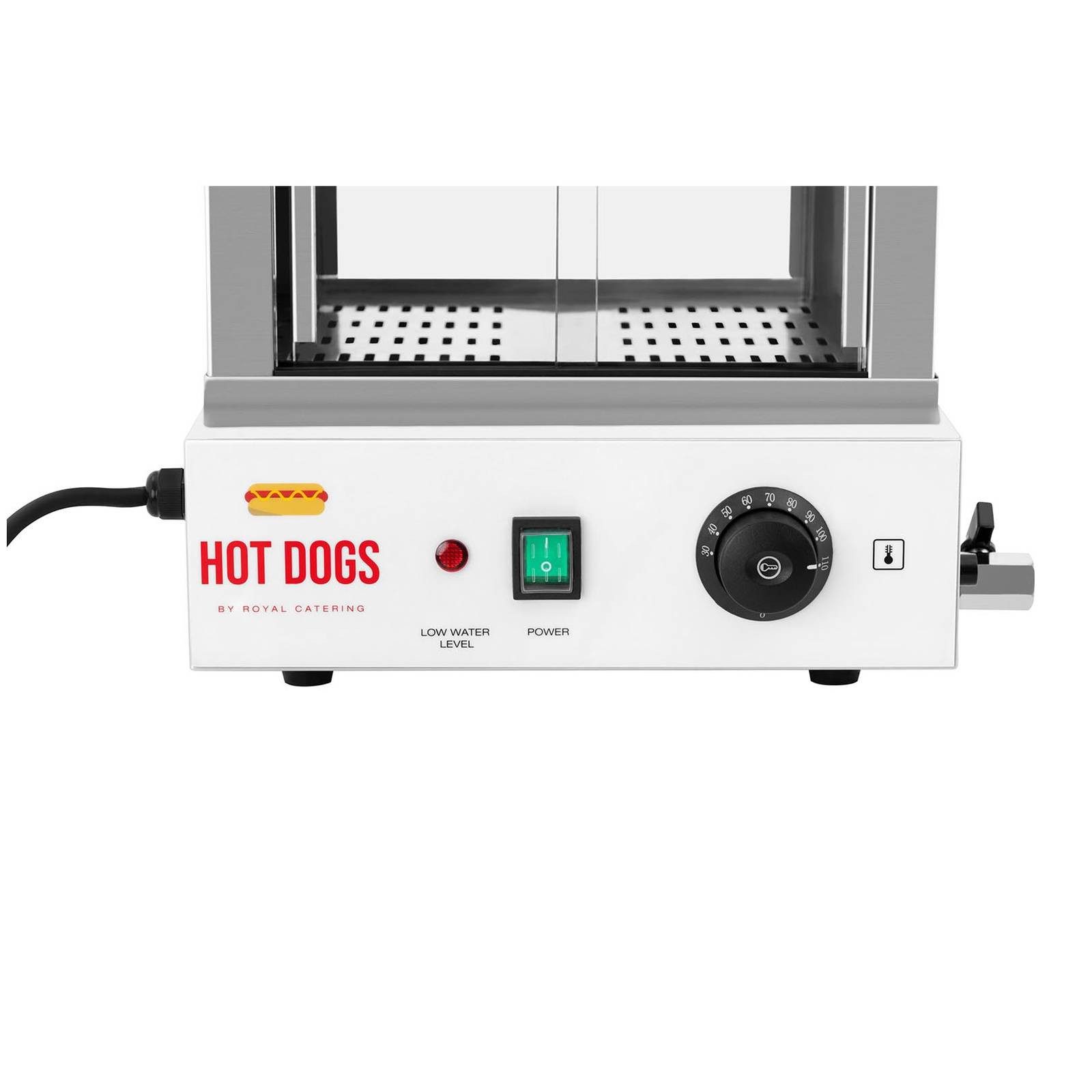 Royal Catering Hotdog-Maker Würstchenwärmer Erhitzer 100 Würstchen 25 Brötchen Hot Dog Steamer, 1000 W