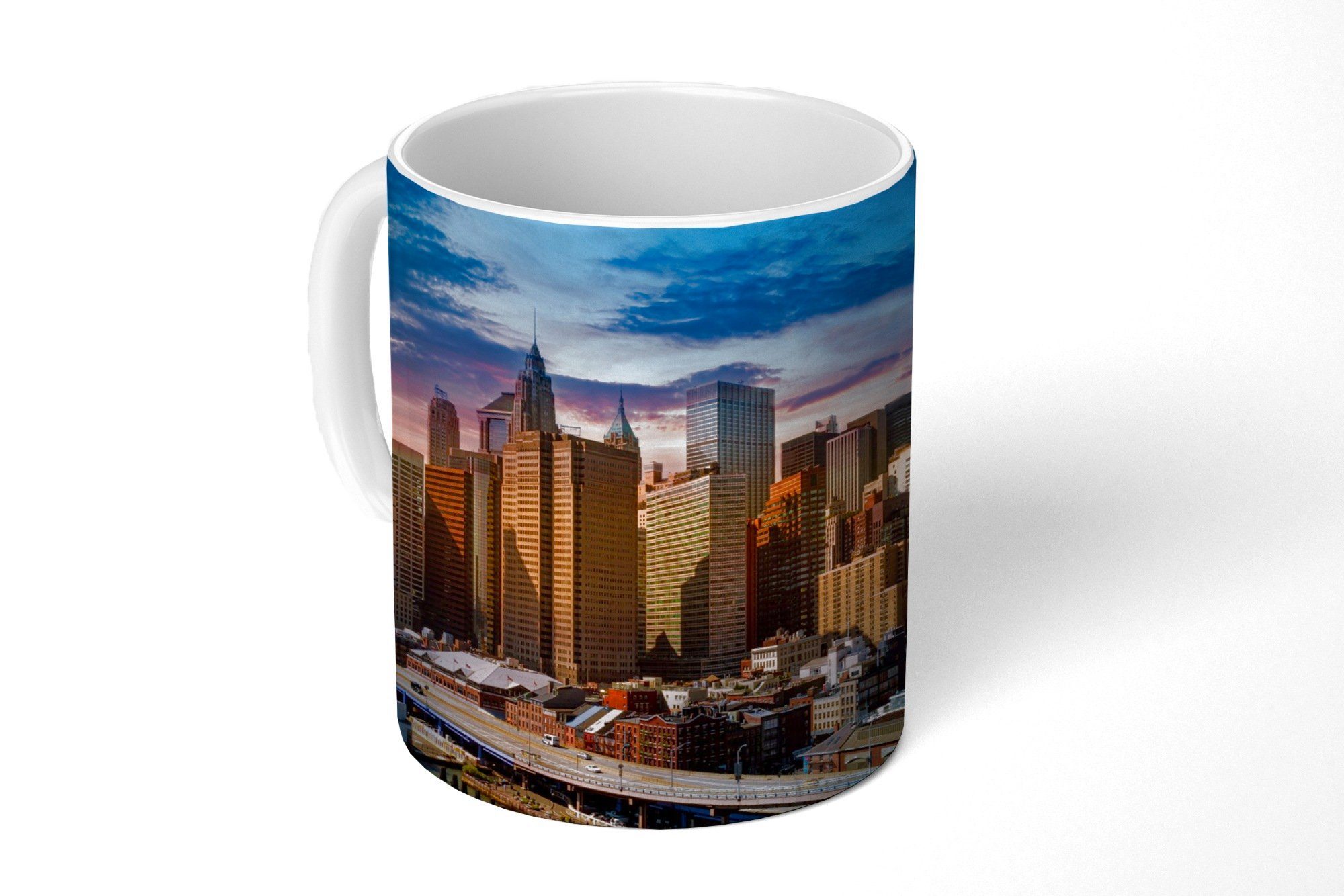 MuchoWow Tasse New York - Skyline - Sonne, Keramik, Kaffeetassen, Teetasse, Becher, Teetasse, Geschenk