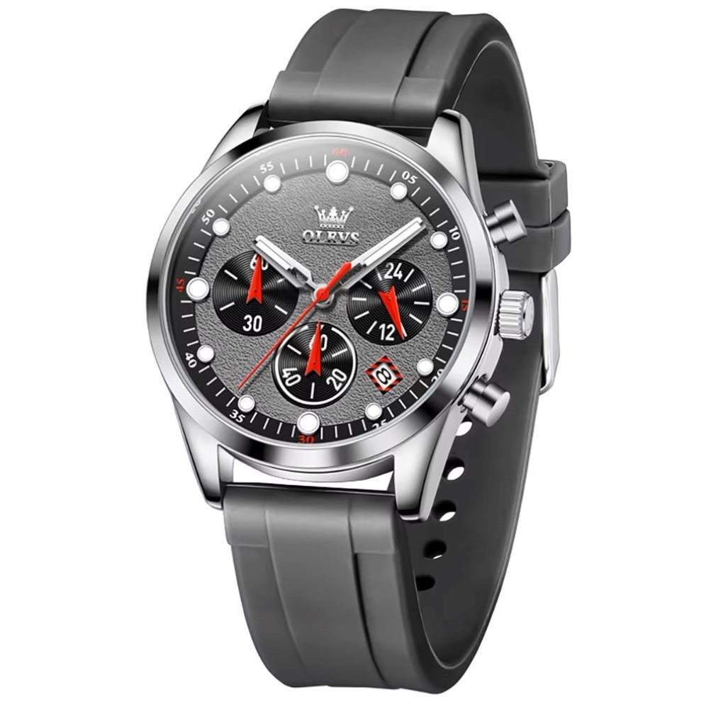 Quarzuhr Olevs 5602 Sportliche Herrenuhr Chronograph mit Silikonarmband Grau 5602