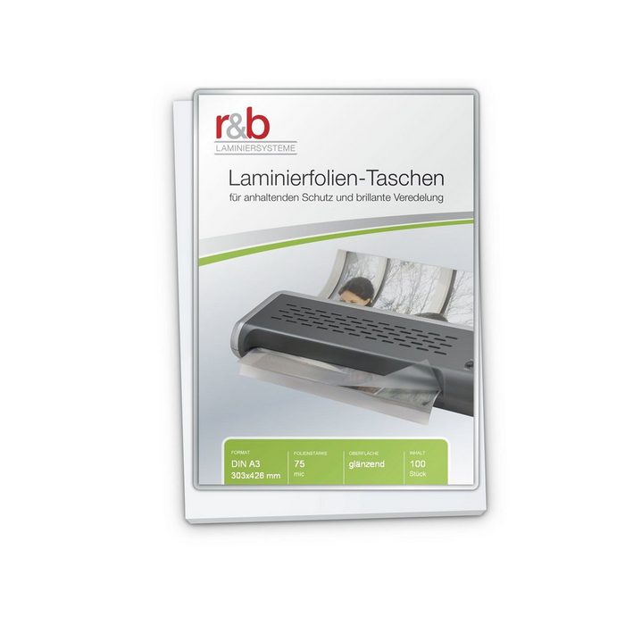 r&b Laminiersysteme Schutzfolie Laminierfolien A3 (303 x 426 mm) 2 x 75 mic glänzend