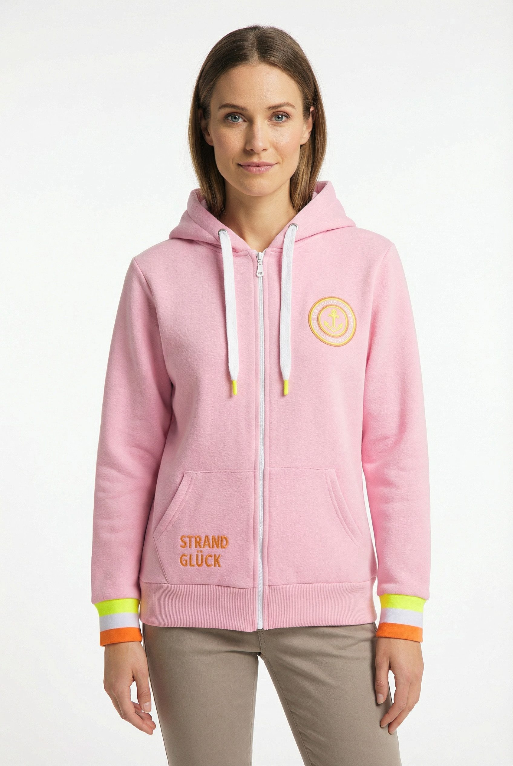 Zwillingsherz Kapuzensweatjacke Regular-Fit, Kapuze, Langarm, Reißverschluss, Neon-Details