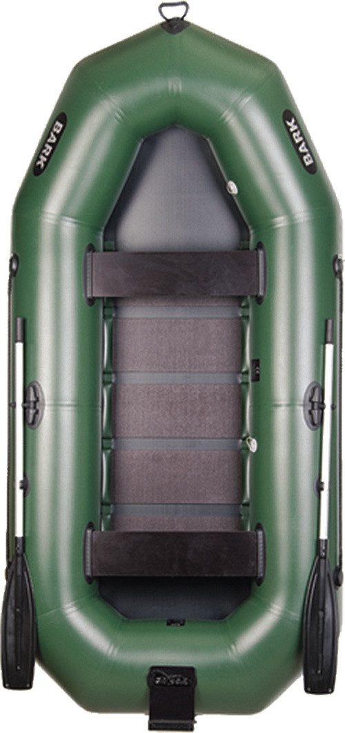 BARK Boote Schlauchboot (2,1m - 3m) für 1-3 Personen mit Heckspiegel für Elektromotor, (Komplettset mit Alu-Paddel, Packtasche, Fußpumpe und Reparaturset), mit Heckspiegel für Elektro-Außenborder