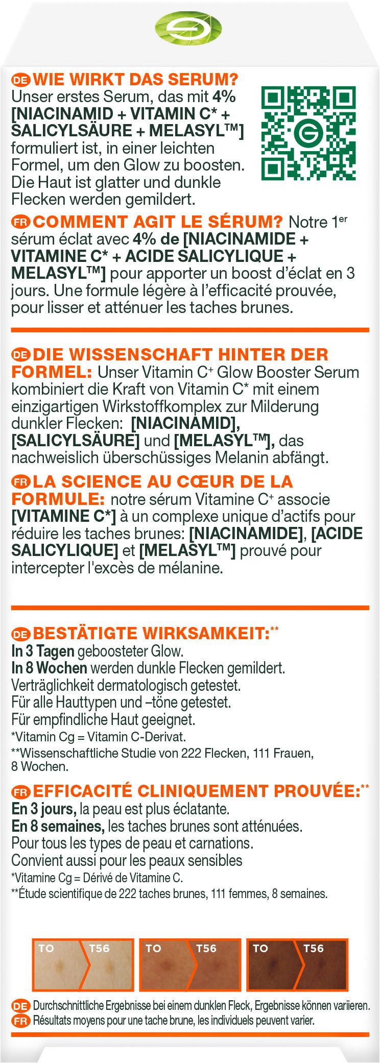 GARNIER Gesichtsserum VITAMIN C+ GLOW BOOSTER SERUM, Mildert Pigmentflecken, glättet die Haut, auch für empfindliche Haut.