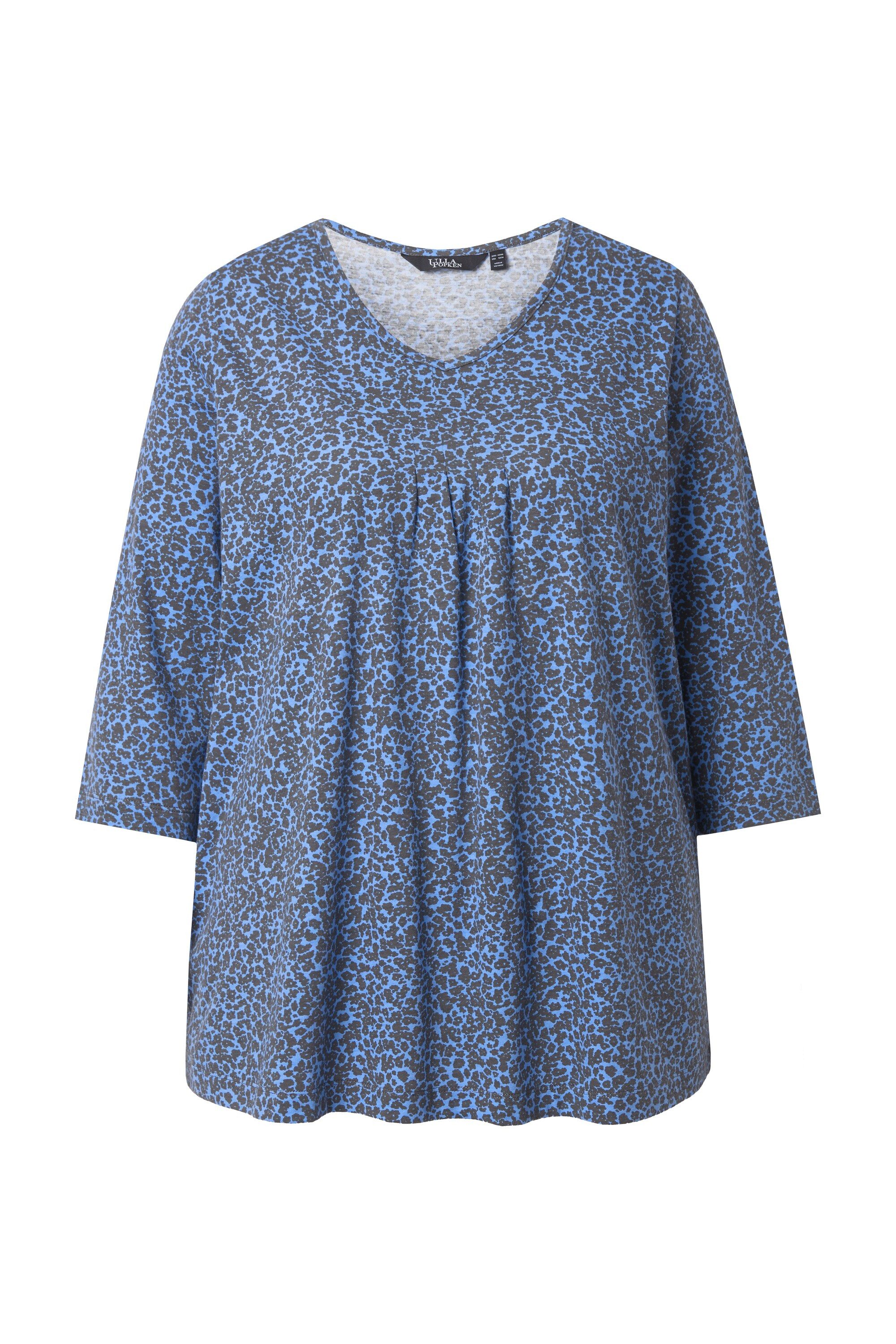 Ulla Popken T-Shirt Shirt Zierfalten A-Linie V-Ausschnitt 3/4-Arm günstig online kaufen