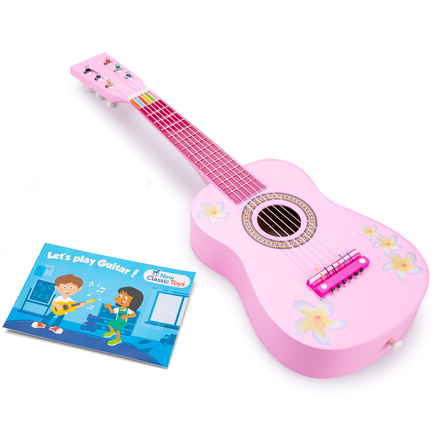 New Classic Toys® Spielzeug-Musikinstrument Gitarre pink mit Blumen Kindergitarre Kinder-Instrument Musikspielzeug