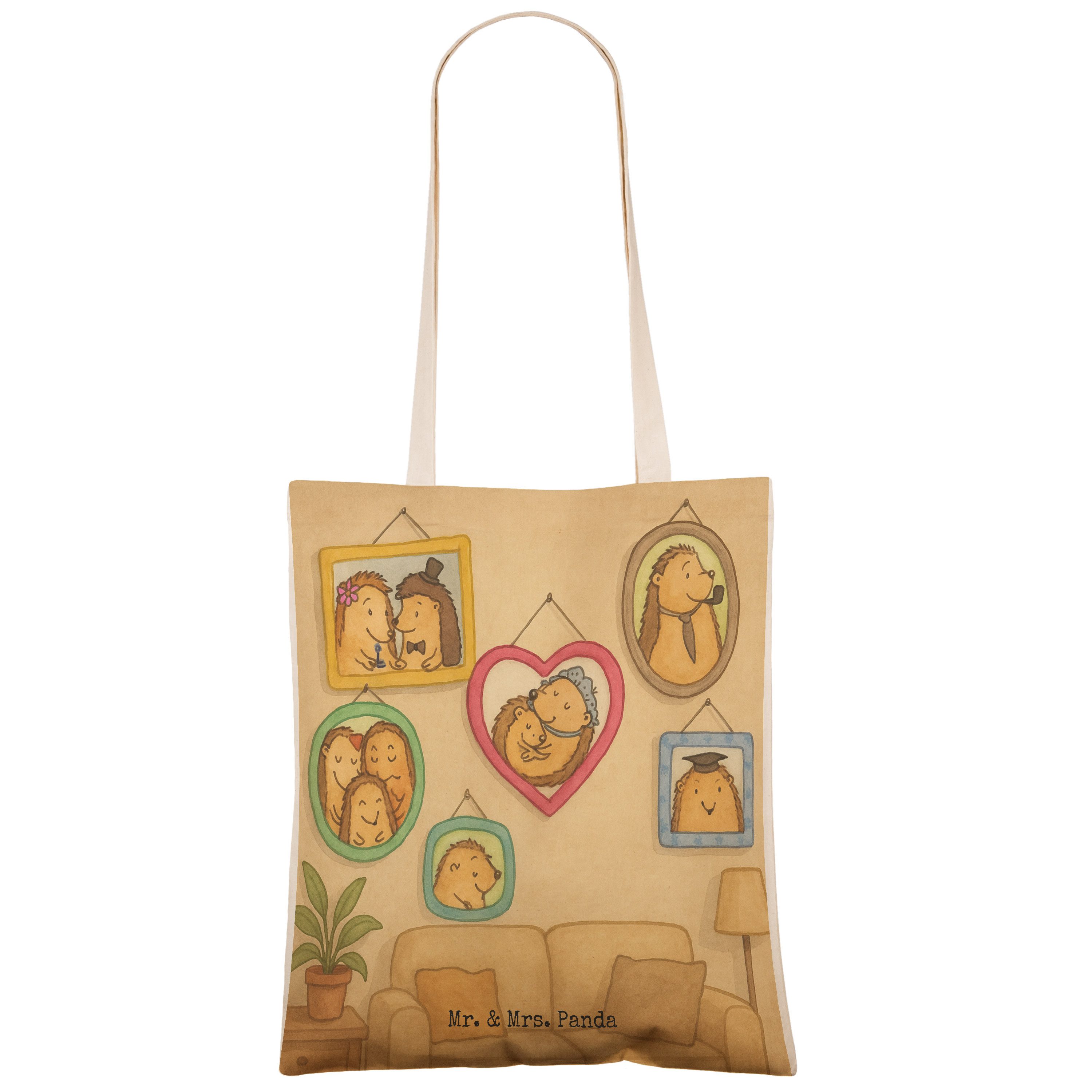 Mr. & Mrs. Panda Tragetasche Igel Familie Design, Tote Bag, Weiß, Bilder, Beuteltasche, Bag, Shopp (Packung), Shoppingtasche mehrzwecktasche Glück