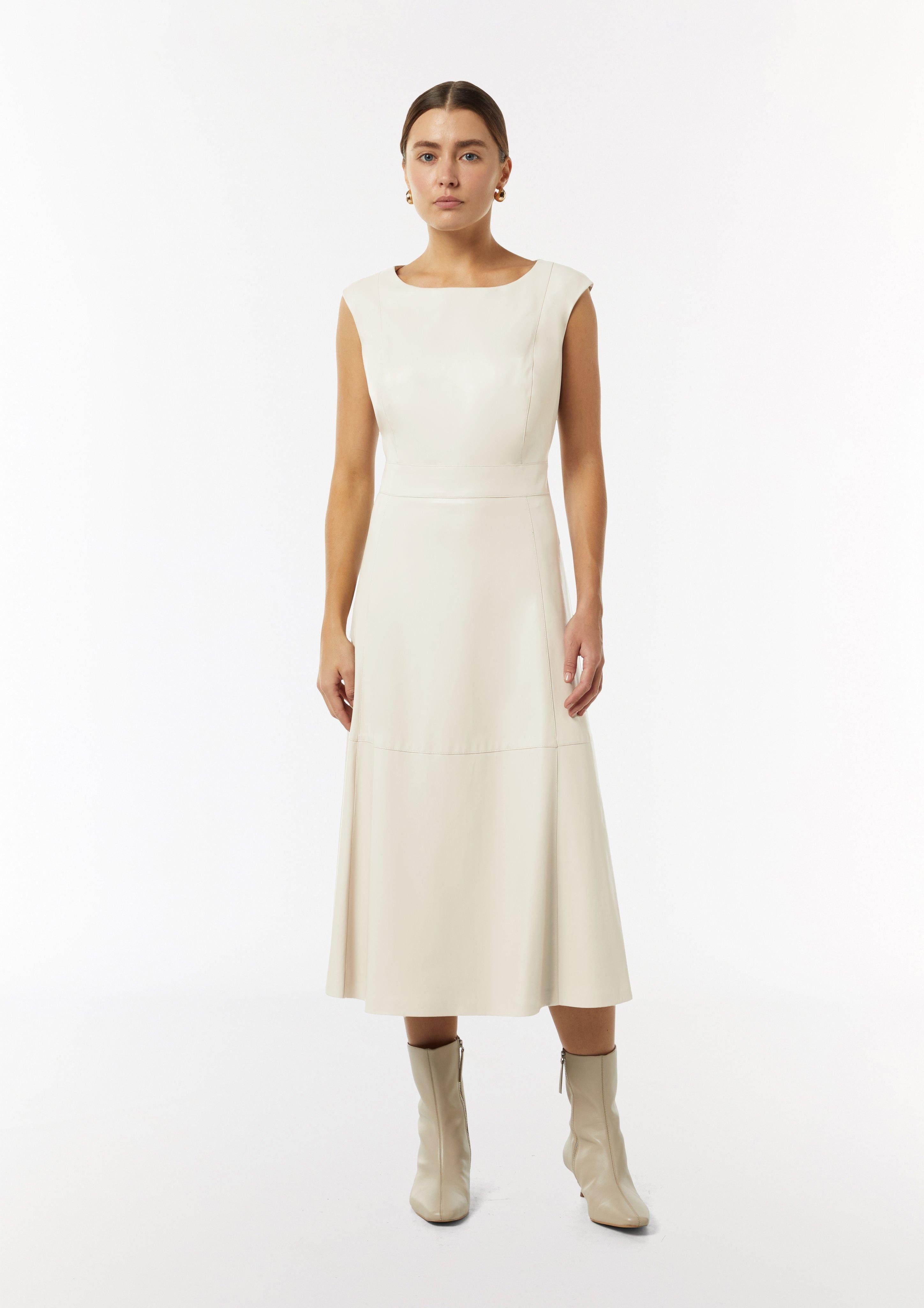 Maxikleid Midi-Kleid in Lederoptik mit Ziernähten