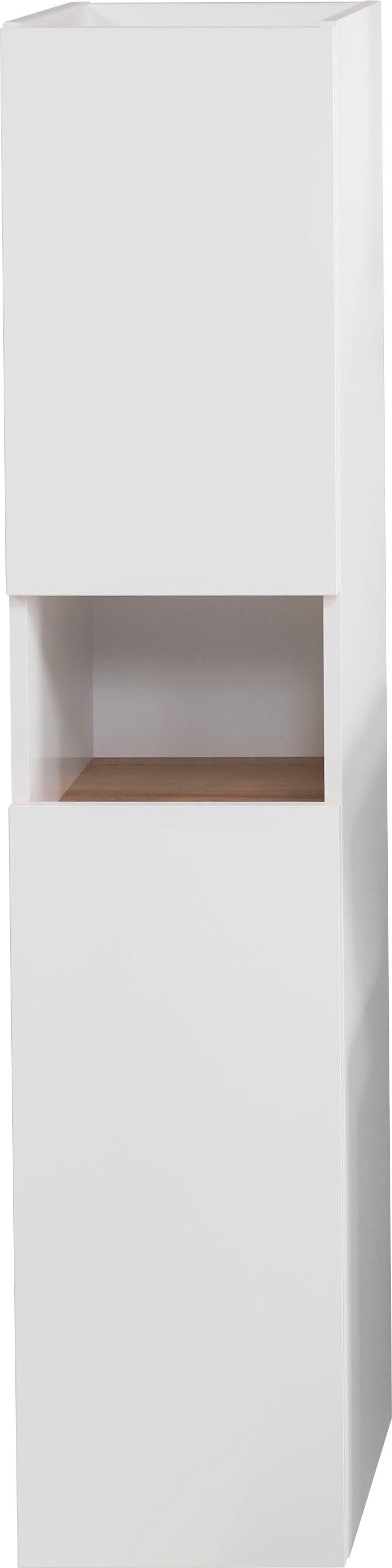 Saphir Midischrank Quickset 947 Badschrank 30 cm breit, 2 Türen, 1 Nische Badezimmer-Midischrank inkl. Türdämpfer, Weiß Glanz, grifflos