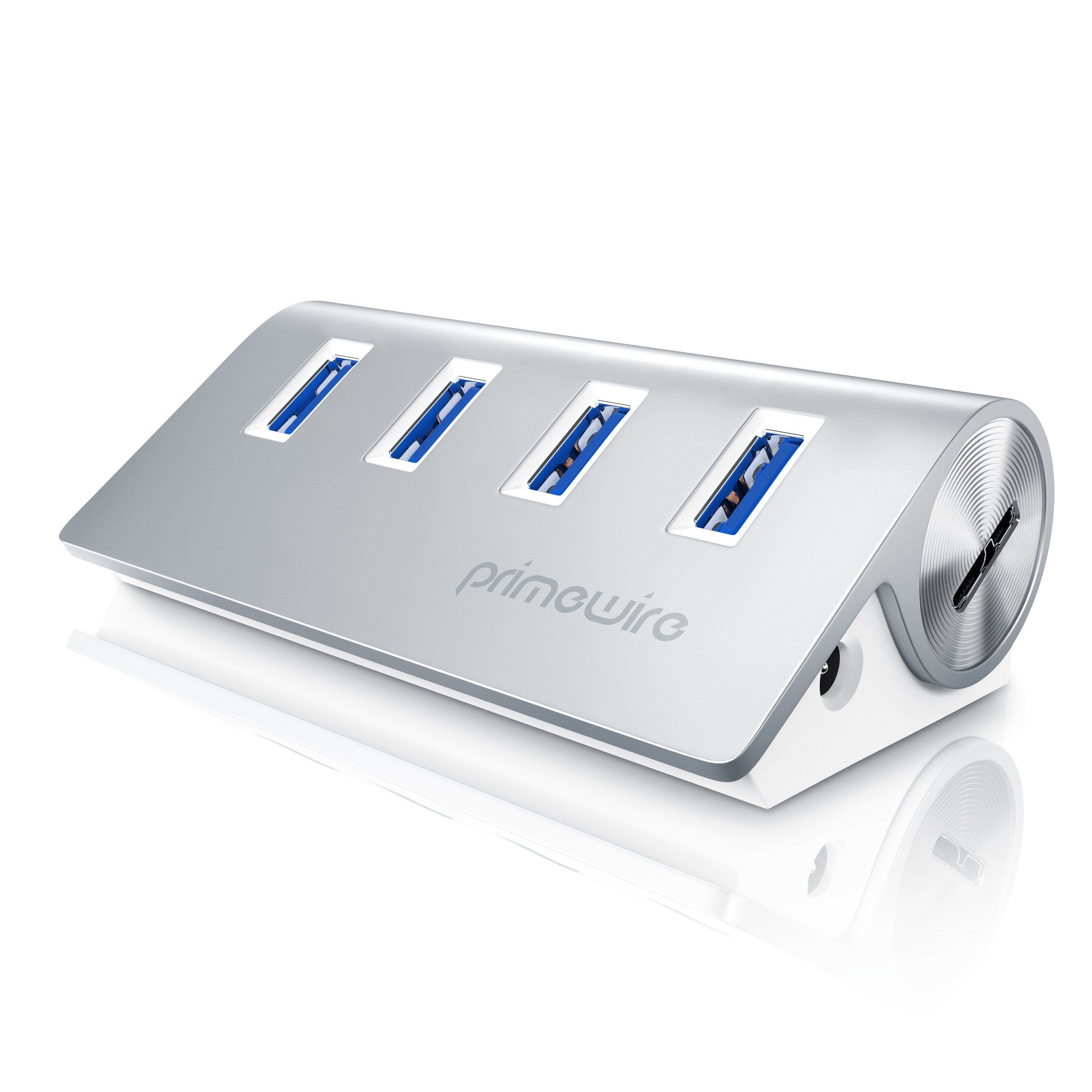 Primewire USB-Adapter, aktiver 4 Port USB 3.2 Gen1 Hub, Verteiler,  Netzteil, Aluminiumgehäuse