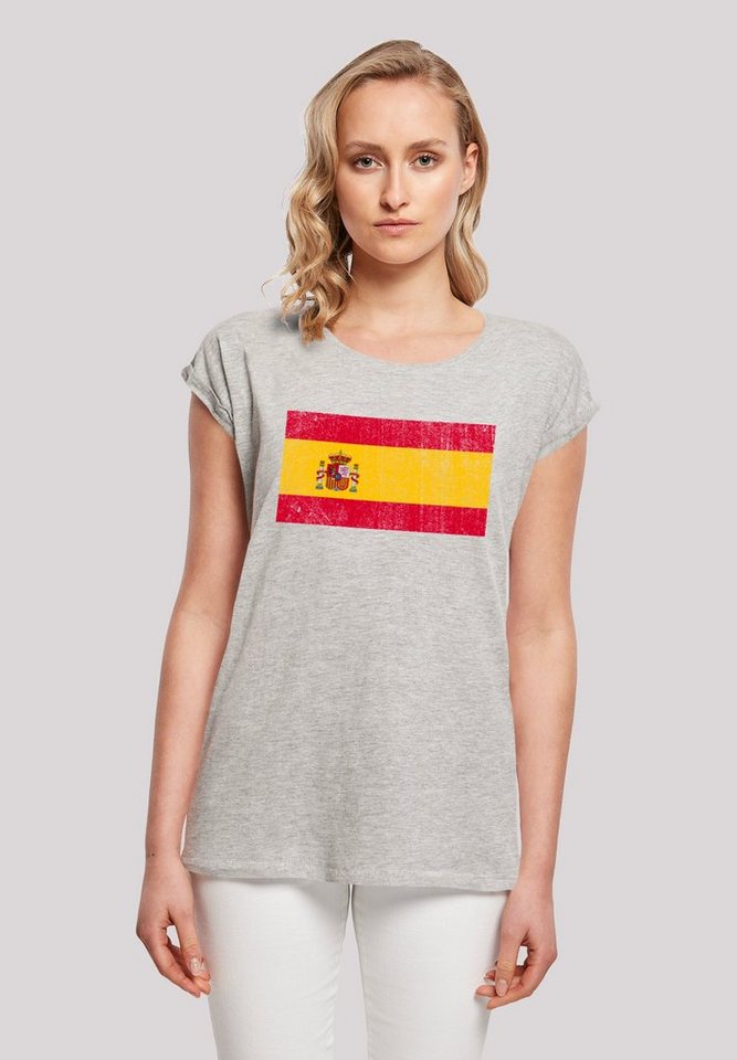 F4NT4STIC T-Shirt Spain Spanien Flagge distressed Print, Das Model ist 170  cm groß und trägt Größe M