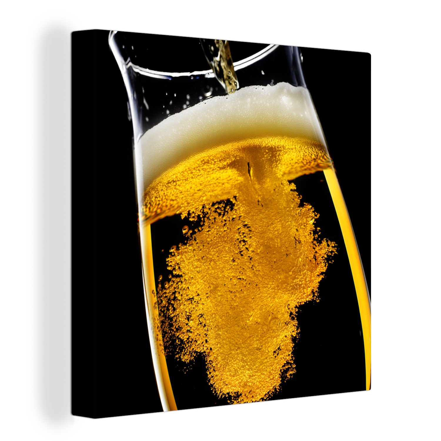 OneMillionCanvasses® Leinwandbild Bier wird in ein Bierglas gegossen, (1 St), Leinwand Bilder für Wohnzimmer Schlafzimmer
