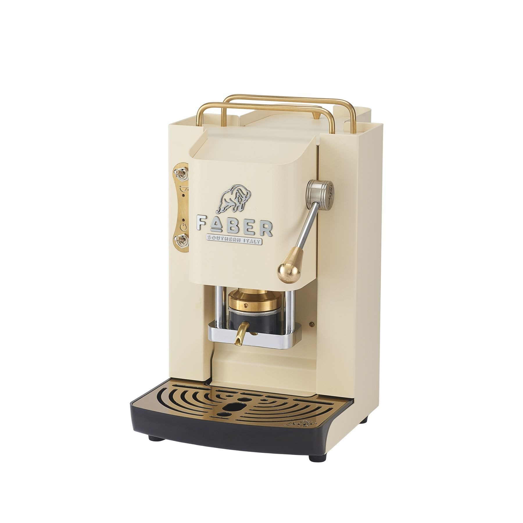 Faber Coffee Machines Kaffeepadmaschine Faber Pro Deluxe 3.0 Messing, ESE Pads, Messing-Details mit hochwertigem 3D-Logo