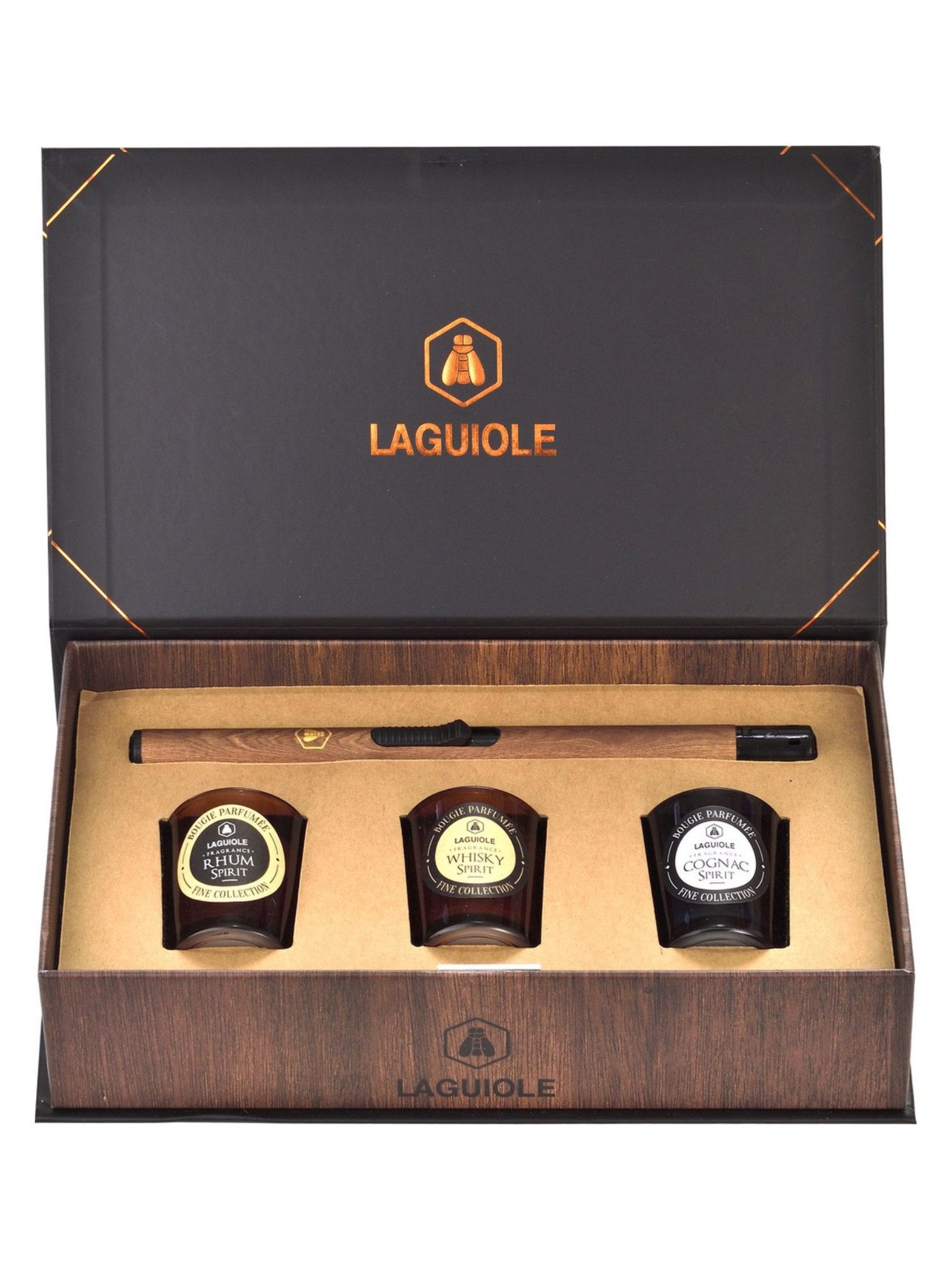 Brise Home Duftkerze Laguiole Duftkerze Set Honig Amber mit Feuerzeug Coffret Apothecary (Kerzenset, 3-tlg., Set bestehend aus Duftkerze und Feuerzeug), Edles Ароматные свечи Geschenkset mit Honig Amber Duft und Feuerzeug
