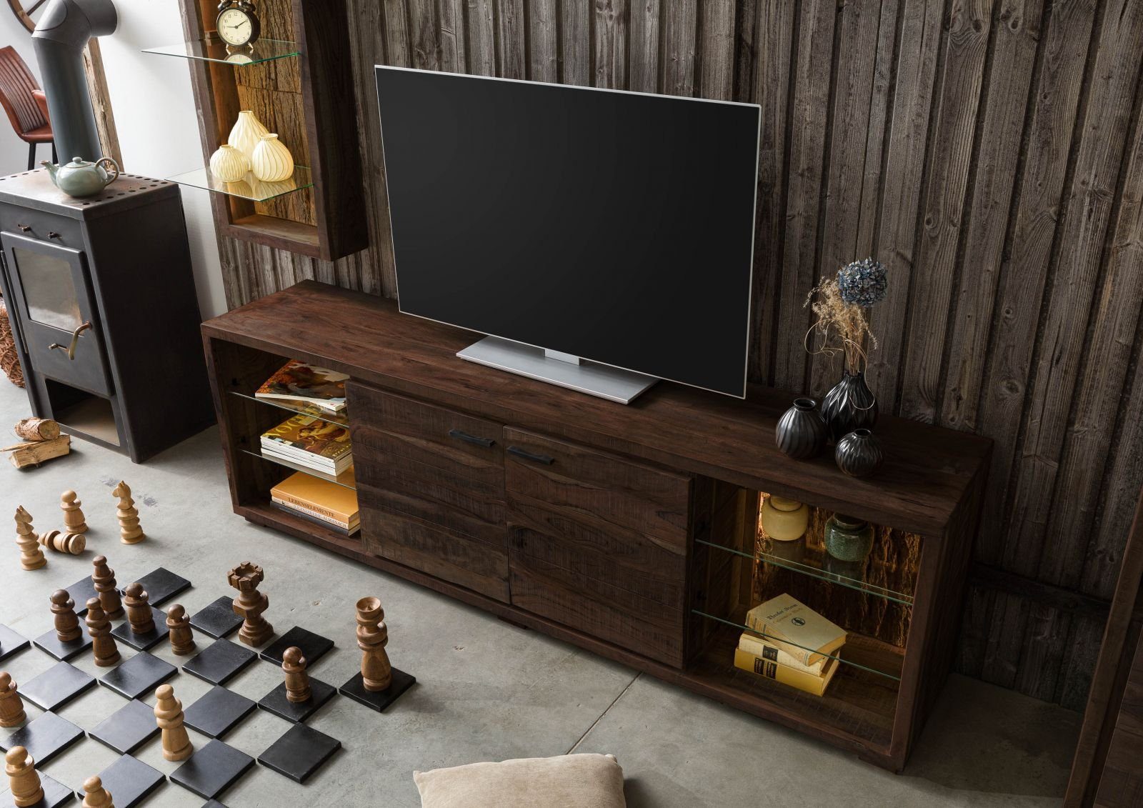 Massivmoebel24 TV-Board (TV-Board Akazie 200x40x63 dunkelbraun günstig online kaufen