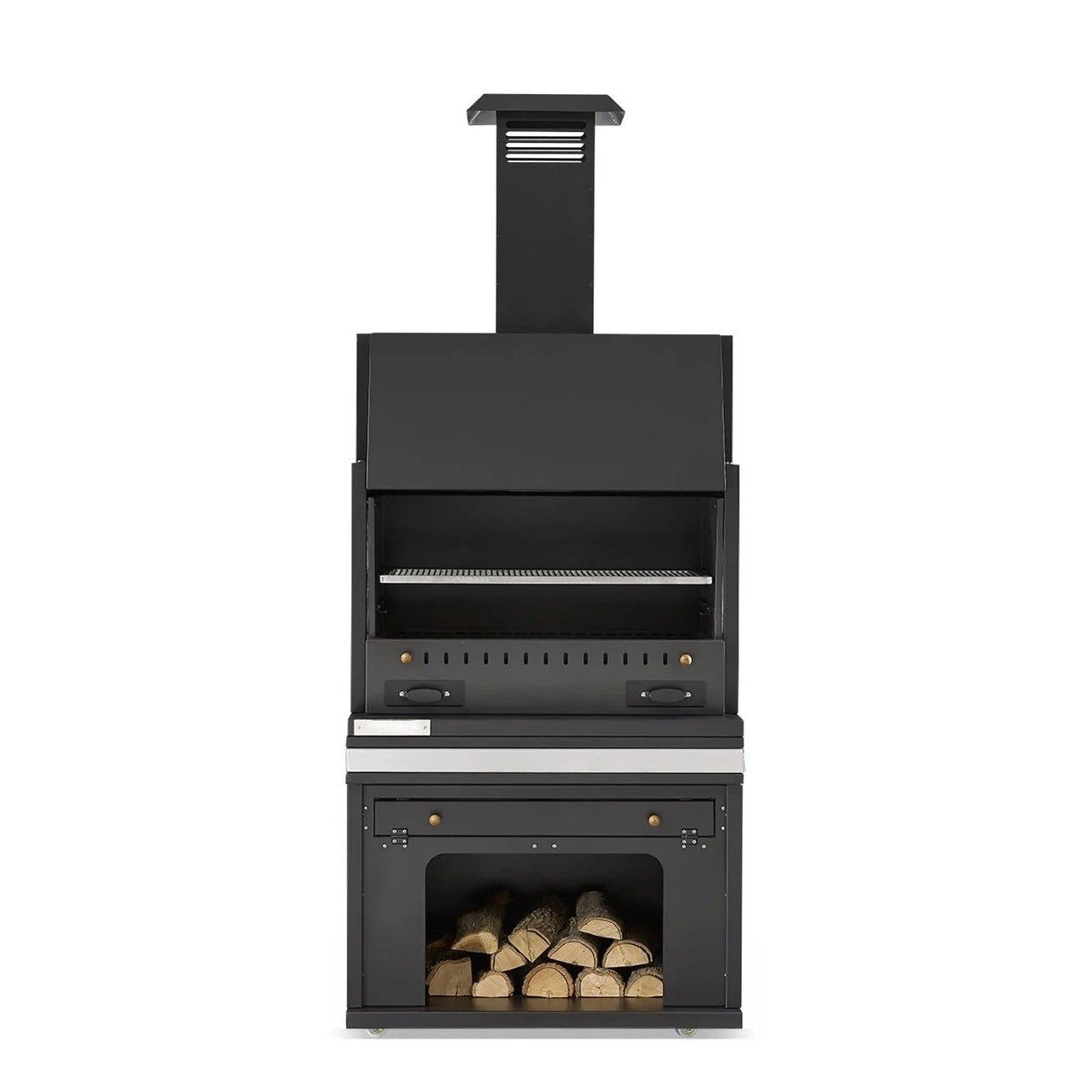 Xlmoebel Holzkohlegrill Schwarzer Edelstahl Grillkamin im modernen Design, Made in Europa