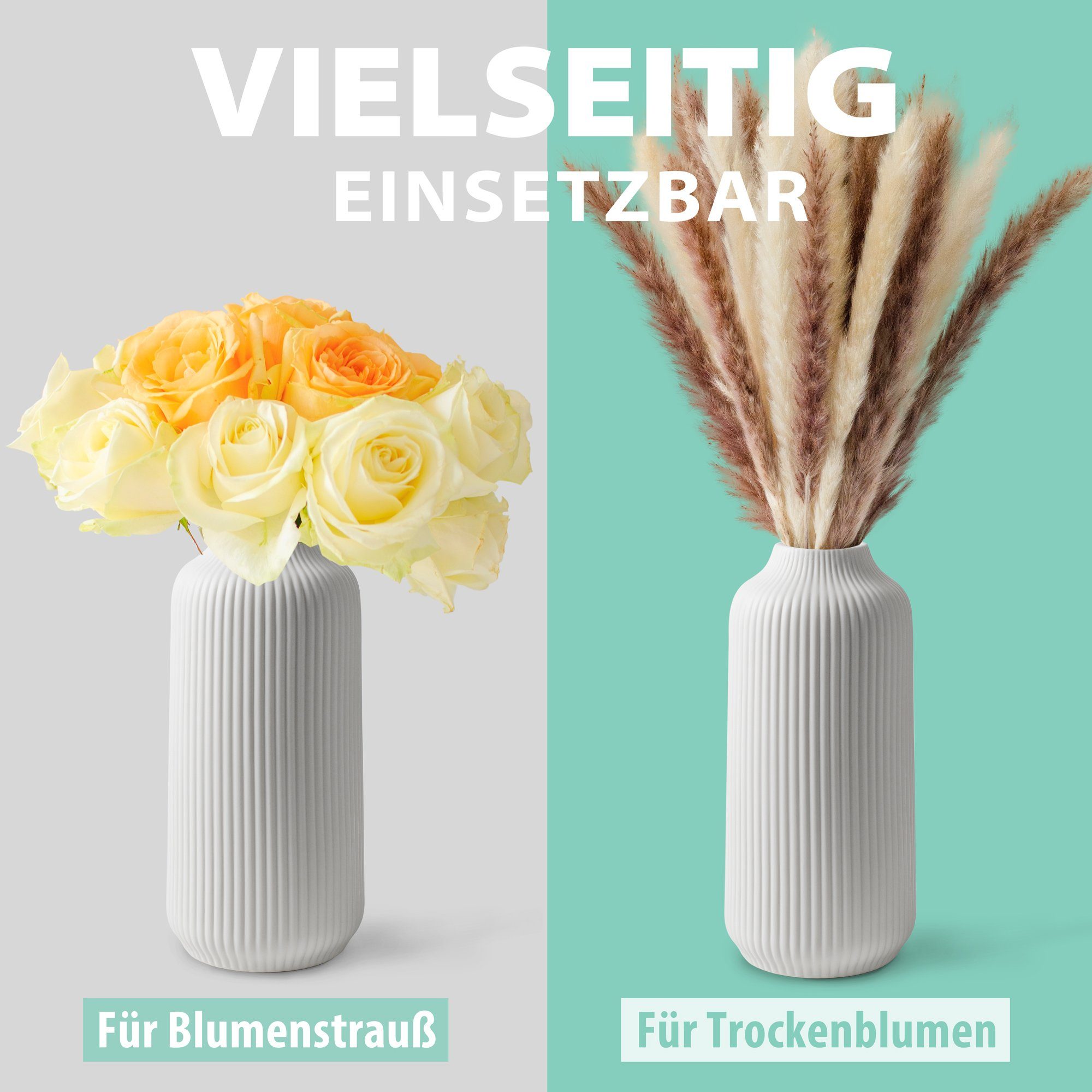 flature mit Blumen Vase Rillen Pampasgras - für Keramik und Tischvase