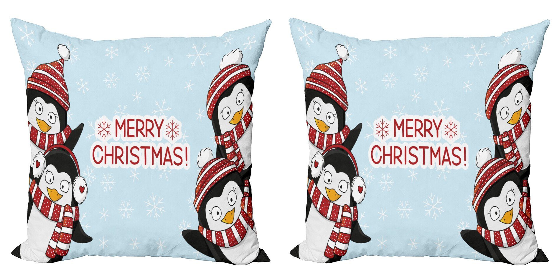 Kissenbezüge Modern Accent Doppelseitiger Digitaldruck, (2 Penguins Weihnachten Kinder Stück), Abakuhaus