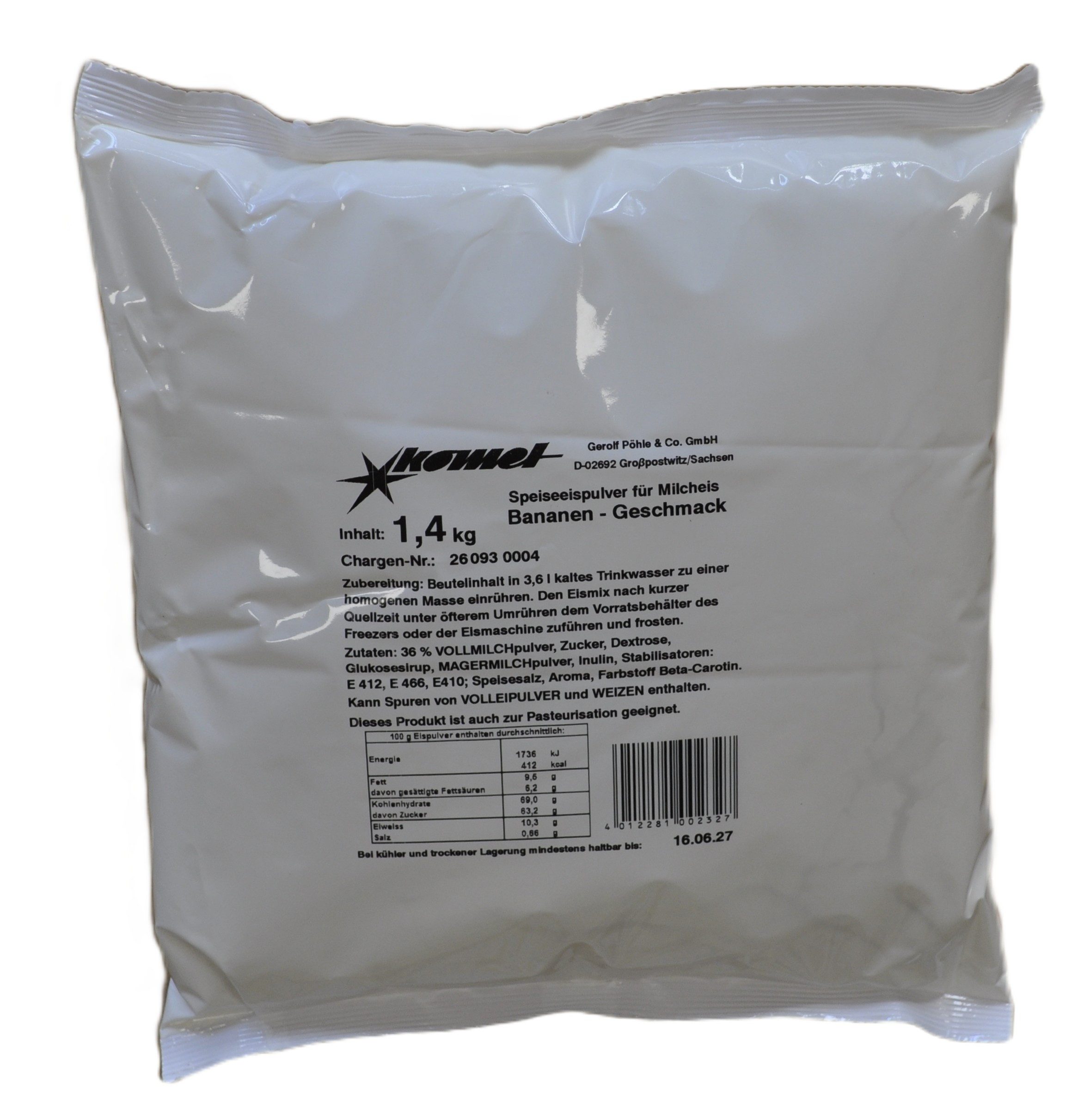 Komet Dessertpulver Banane 1,40 kg, 1400 g, Eispulver Softeispulver Speiseeispulver Eismaschine