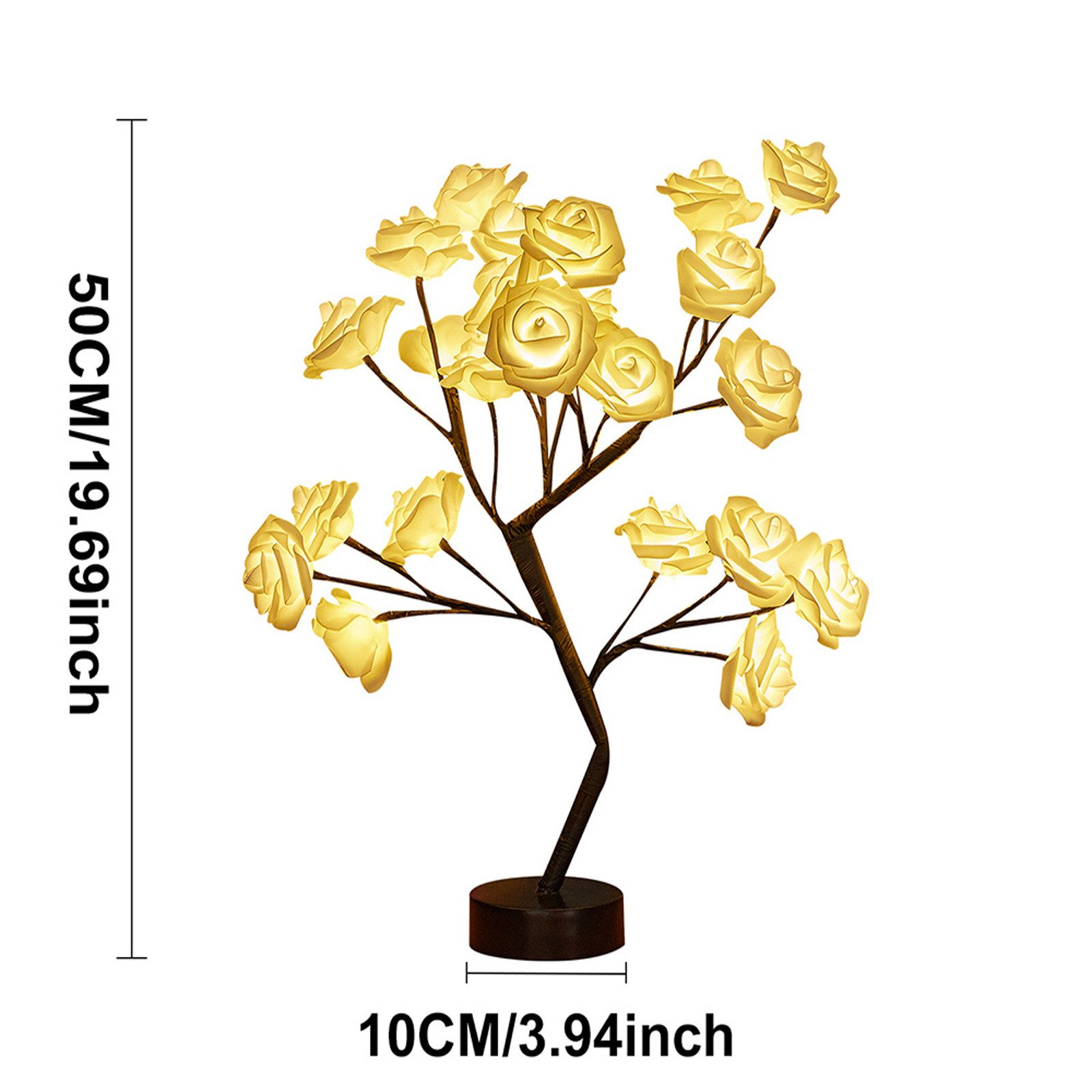 MUPOO LED Baum Rosenblütenbaum Licht für Tischplatte, LED-Tisch-Bonsai-Baum Lichtdekor, Weiße Rose, schwarze Basis, LED fest integriert, für Valentinstag,Zuhaus – Bild 2 von 5