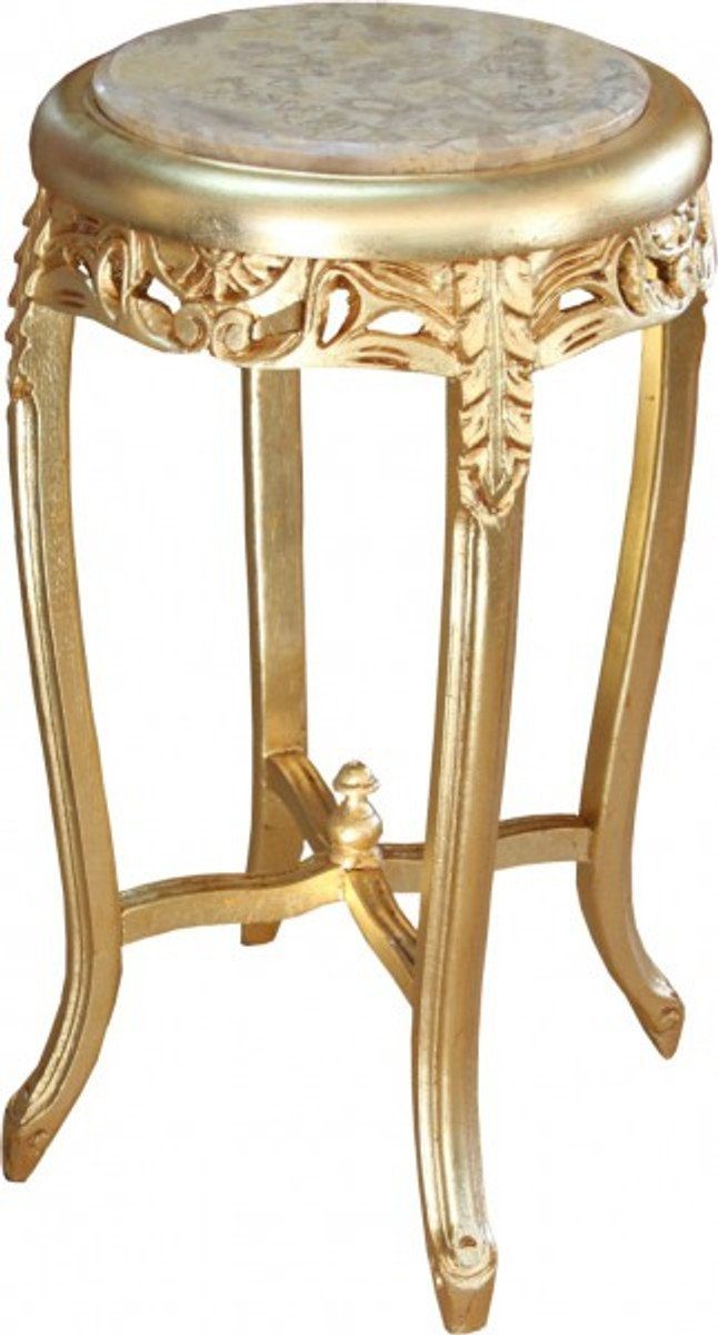 Casa Padrino Beistelltisch Barock Beistelltisch mit Marmorplatte Rund Gold/Creme 72 x 39 cm Antik Stil