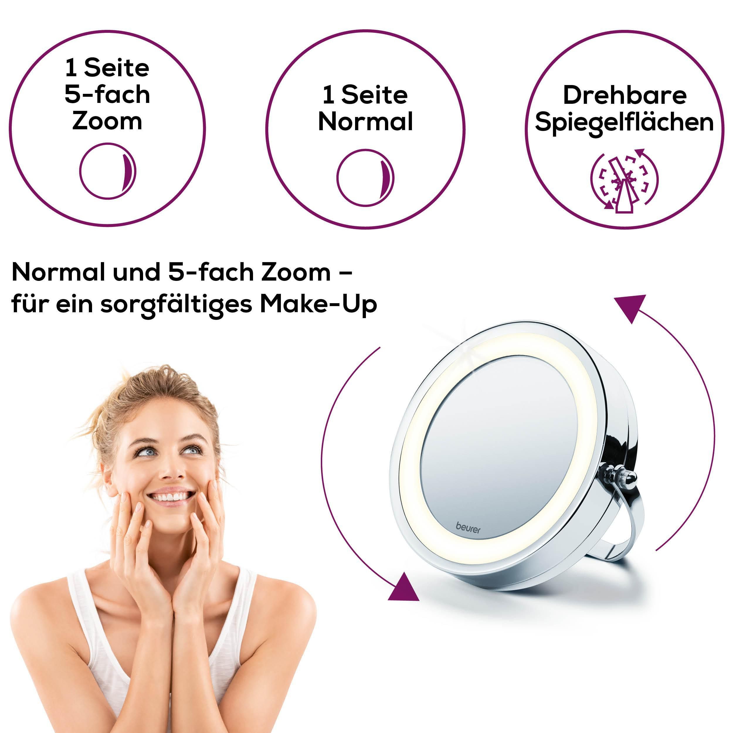 BEURER Kosmetikspiegel BS 59 Kosmetikspiegel, inkl. Schrauben zur Wandmontage, Beleuchtung durch 12 LEDs, mit 5-fach Vergrößerung